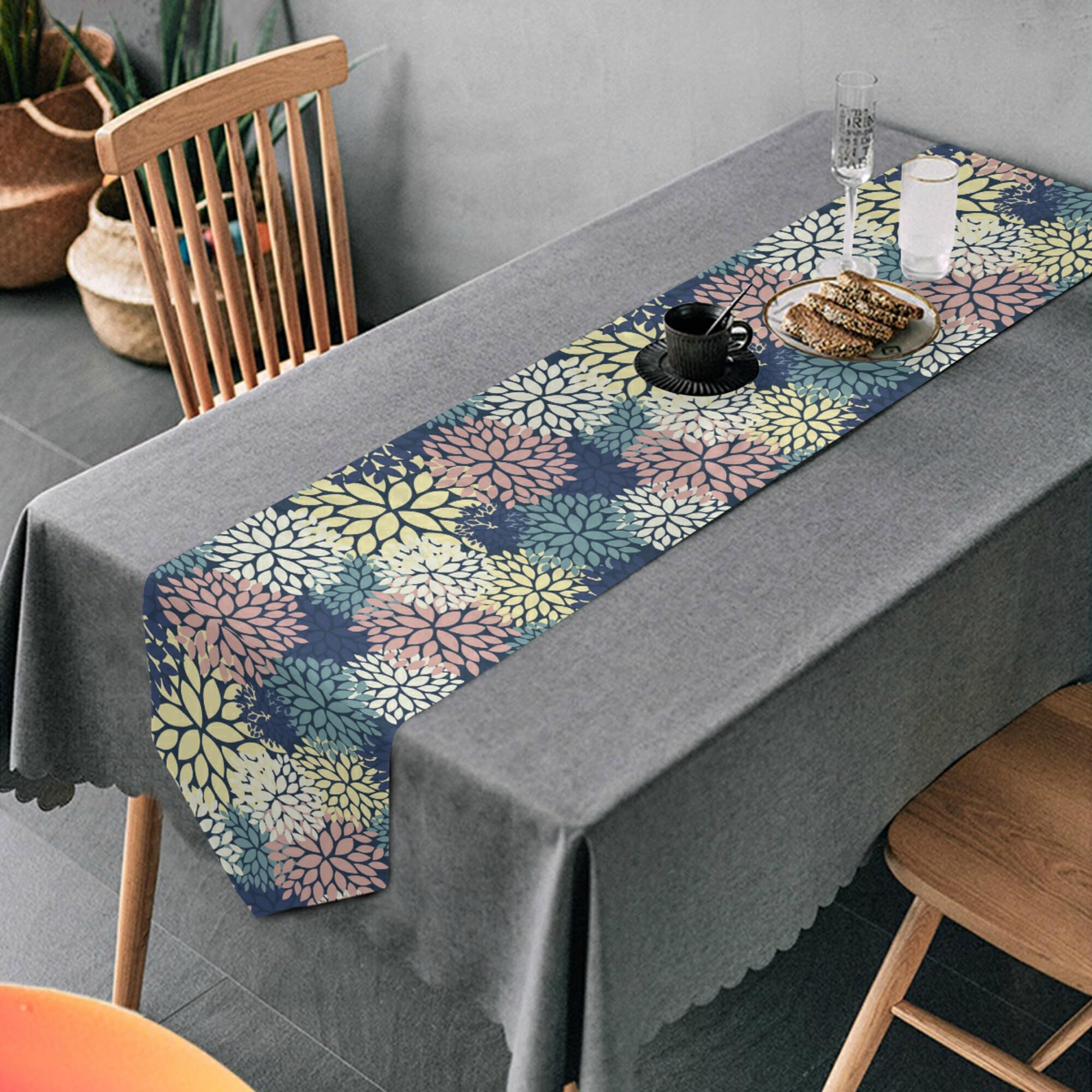Elegant Floral Dahlia Table Runner - 70 Inch Long Farmhouse Dining & Coffee Table Decor for Wedding, Kitchen, and Home | Perfect for Rustic, Boho, and Vintage Style Settings