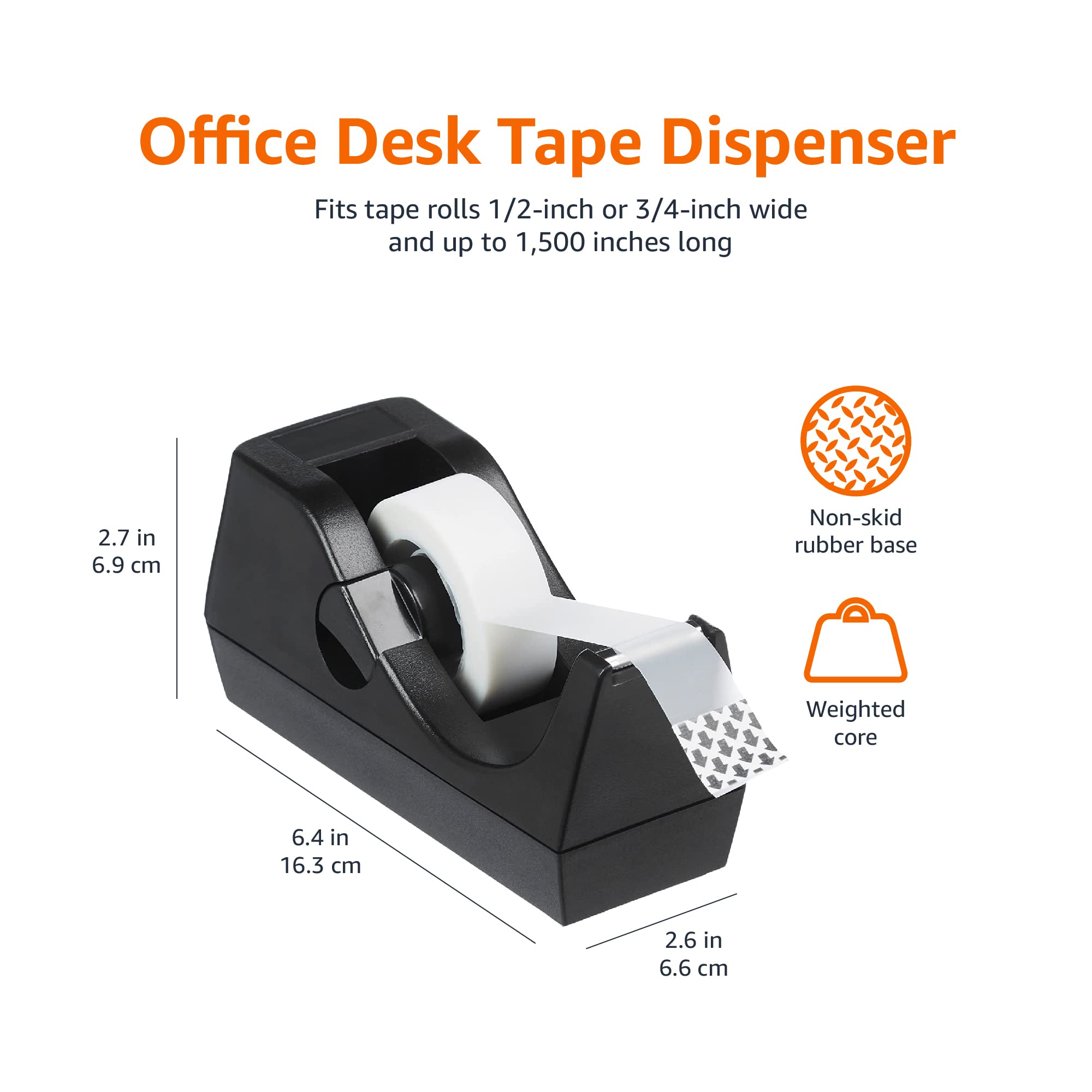 Amazon Basics Weighted Office Desk Tape Dispenser - 3 Pack, Non-Slip Heavy Duty Tape Holder for Mailing, Packaging, Crafts & Office Use