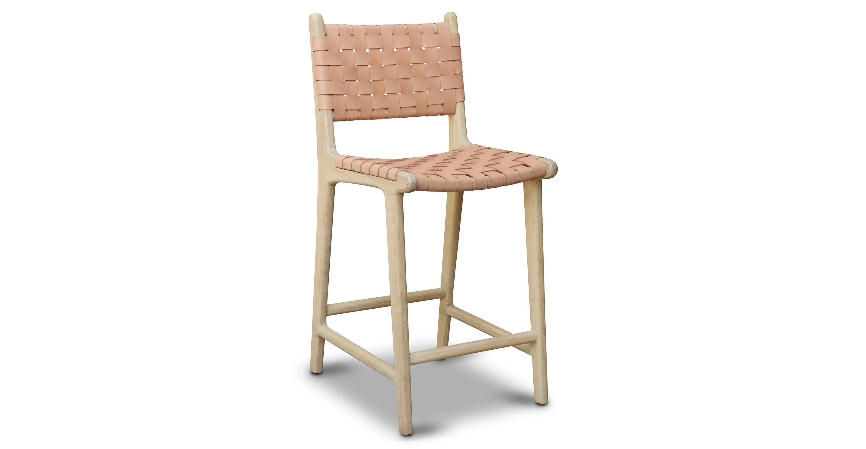 Premium Teak & Leather Counter Height Bar Stool - Modern Kitchen Island & Breakfast Nook Seating - Durable & Stylish for Home, Cafe, and Restaurant Use