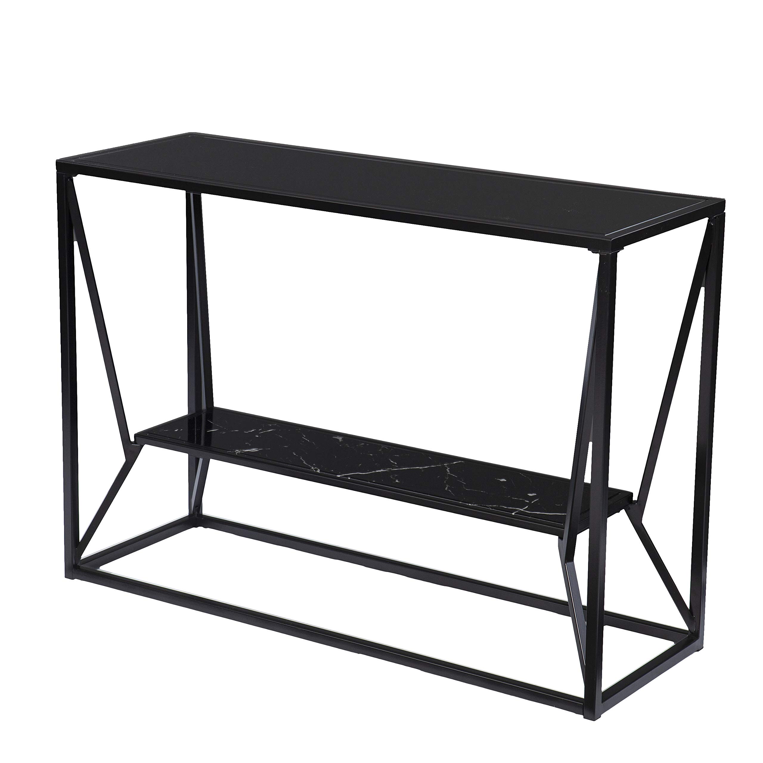 Argall Long Glass-Top Console Table - Modern Black Entryway Furniture for Hallway, Living Room & Office Decor | Sleek Glass & Metal Design
