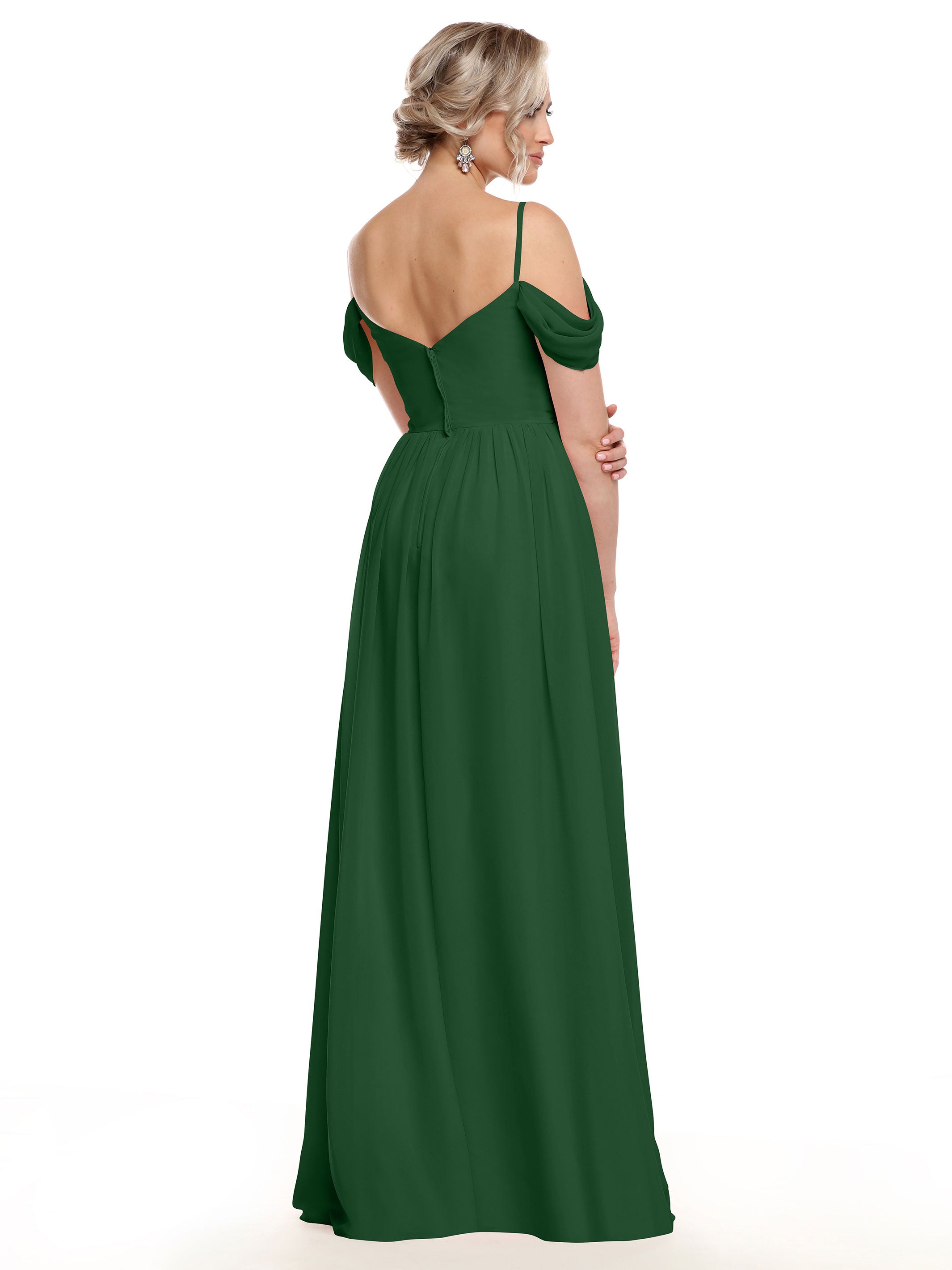 Elegant Off Shoulder Chiffon Bridesmaid Dress with Spaghetti Straps - Perfect for Weddings, Formal Events & Special Occasions