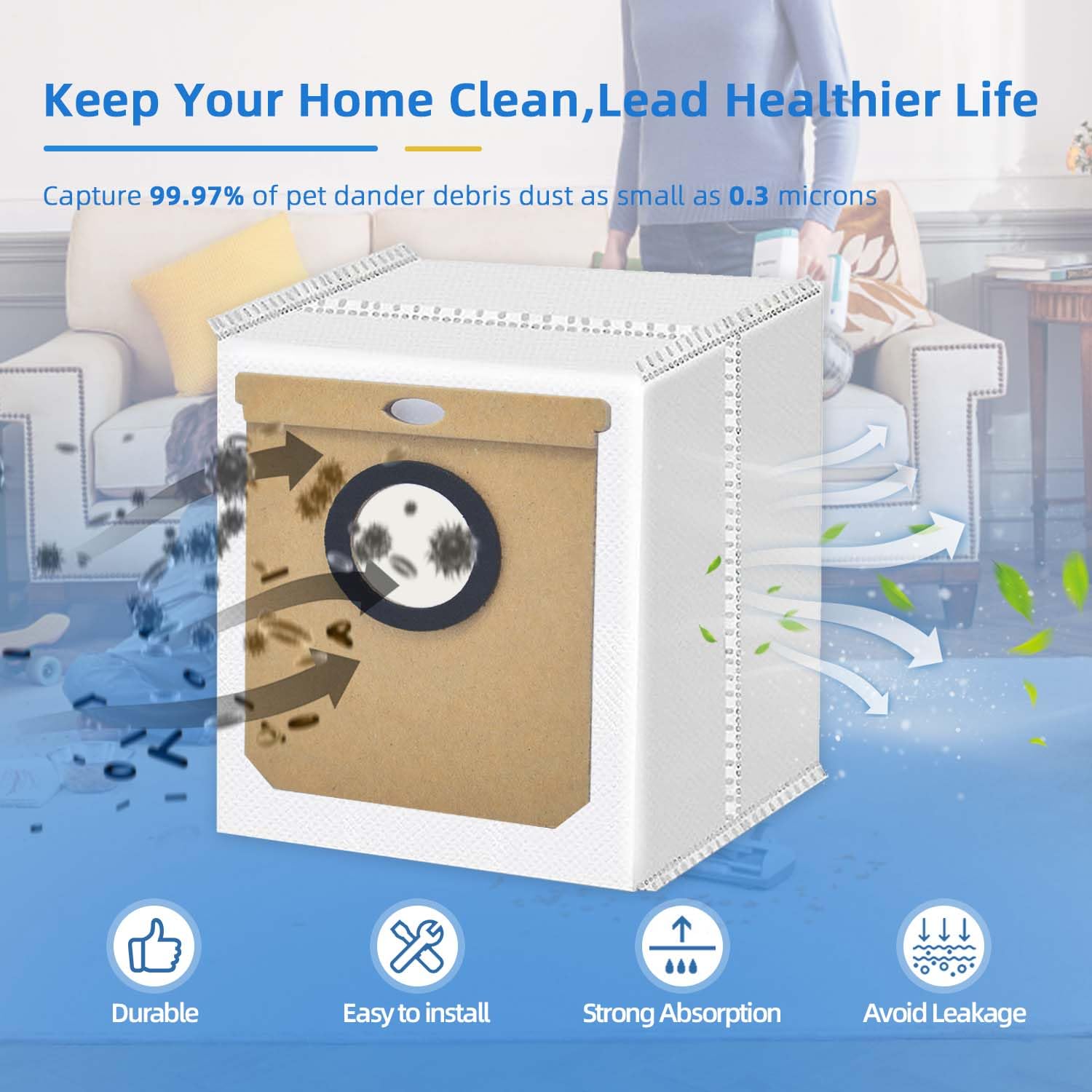 12-Pack 2.5L Replacement Dust Bags Compatible with Eufy L60/L60 SES/L50/L50 SES, Conga Home 1000/8090 Ultra/9090AI, Haier H9 Plus Vacuum Cleaners - High Capacity Dust Collection for Pet Hair, Allergies & Deep Cleaning