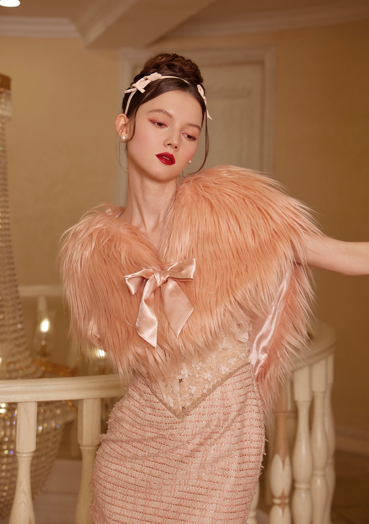 Stylish Peach Heart Cupid Faux Fur Coat - Soft Winter Jacket for Women | Perfect for Valentine's Dates & Cold Weather Fashion