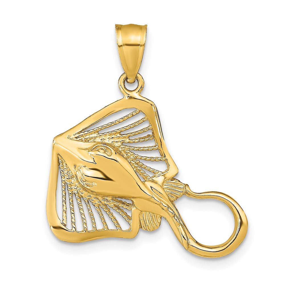 14K Yellow Gold Polished & Beaded Accent Stingray Charm Pendant - Elegant Jewelry Gift for Women, Perfect for Necklace Layering & Beach-Themed Outfits