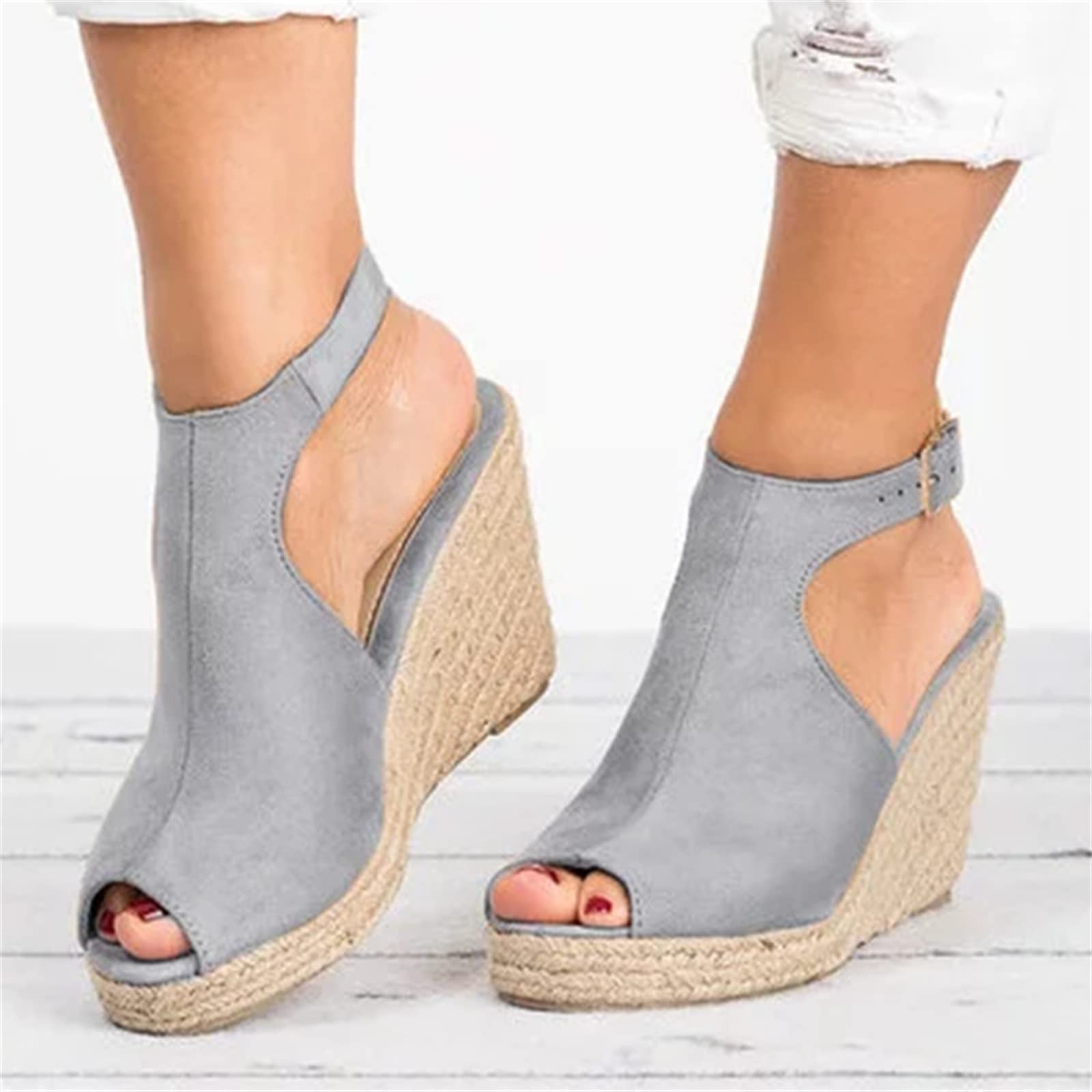 Women's Open Toe Wedge Sandals with Buckle Ankle Strap - Dressy Summer Platform Sandals for Beach, Vacation & Casual Outfits