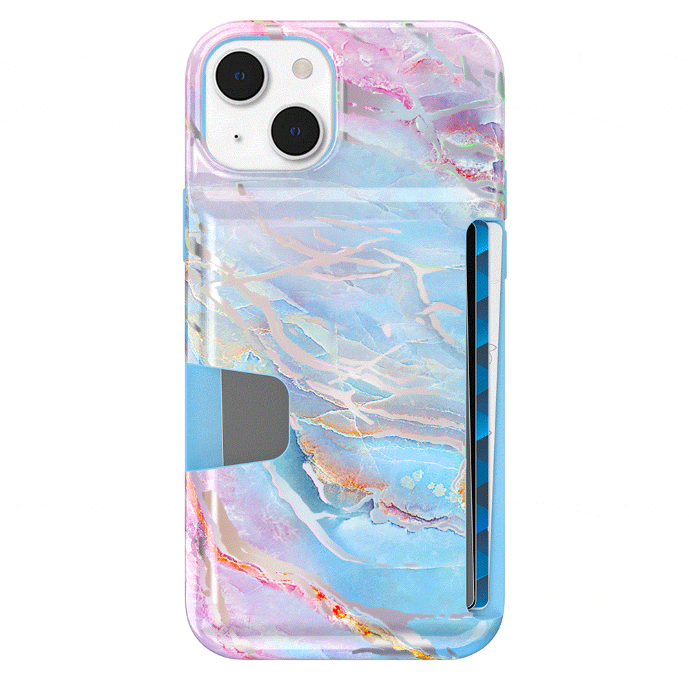 Holo Moonstone iPhone Wallet Case - Slim Protective Phone Cover with Card Holder for iPhone 13/14/15 - Perfect for Travel, Shopping & Everyday Use