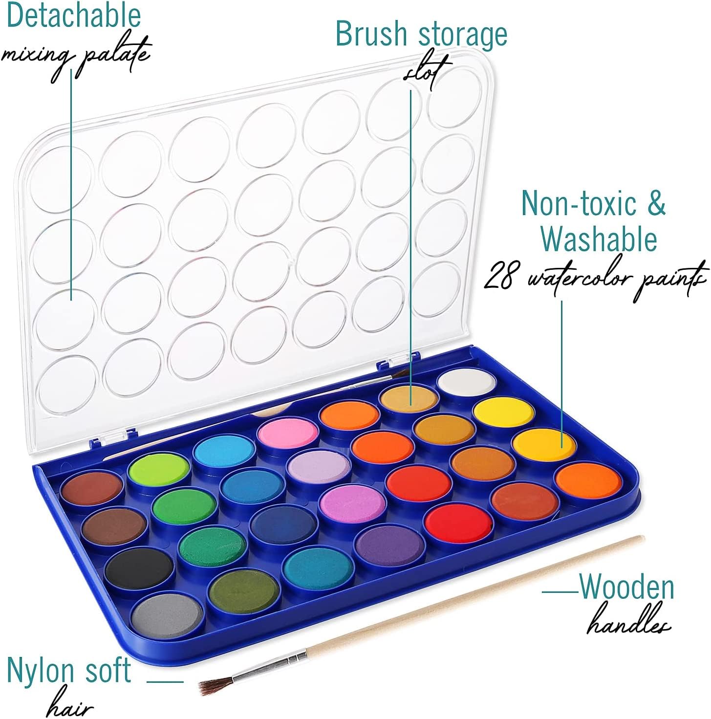 28-Color Washable Watercolor Paint Set with Palette & Brush - Non-Toxic Art Supplies for Kids, Beginners & Artists - Perfect for Classroom, Home Painting & DIY Craft Projects