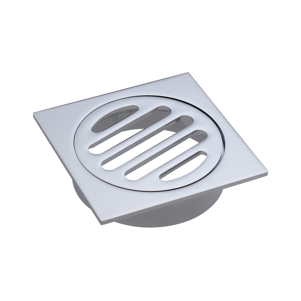 Fienza D310 80mm Square Floor Drain with Round Grate - Chrome Finish for Bathroom, Shower & Laundry Room Drainage