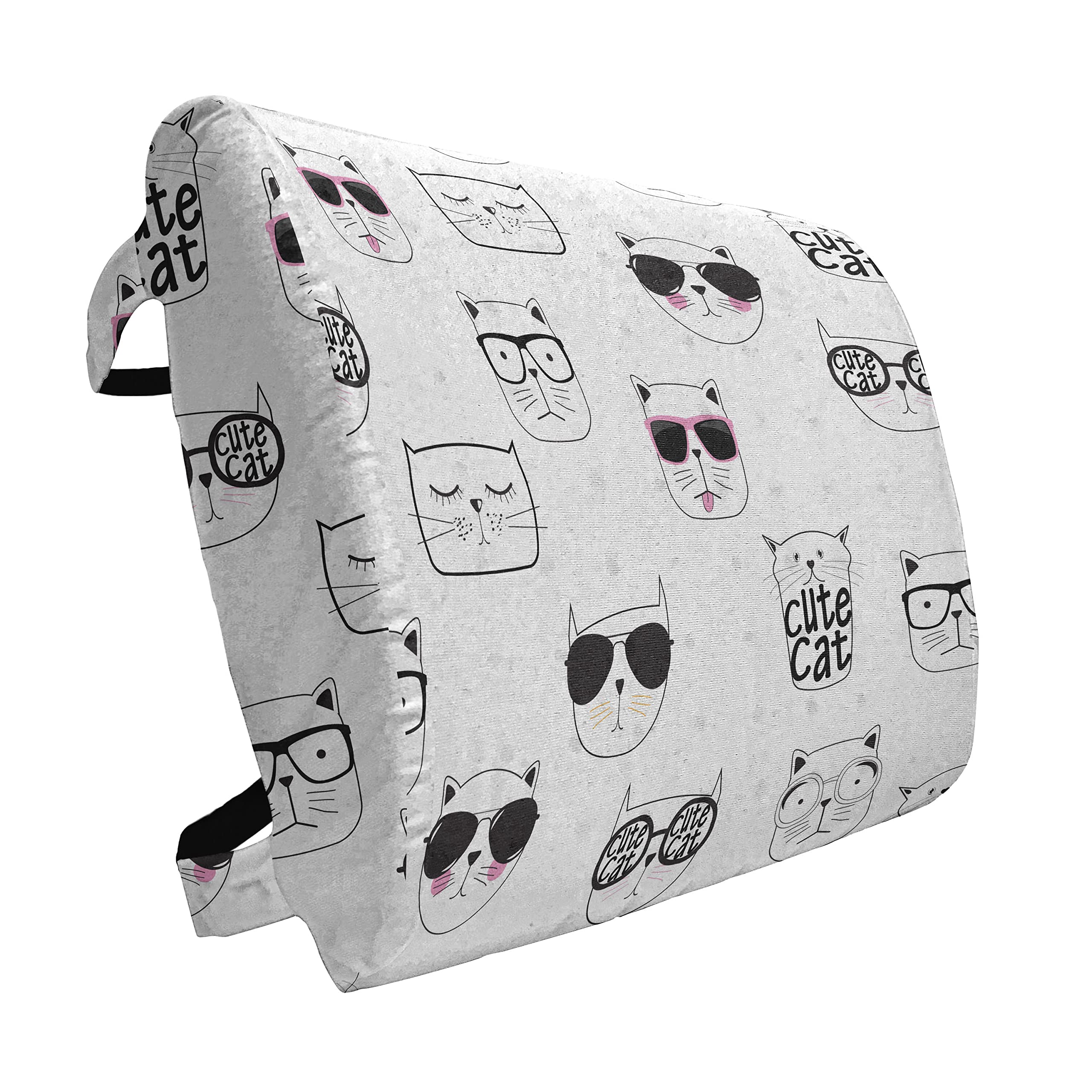 Ambesonne Cat Lumbar Support Pillow - Funny Hipster Cat with Sunglasses Design - High Density Foam for Office Chair & Car Seat - 14x13 Inch Black White Pink - Perfect for Back Pain Relief & Home/Office Decor
