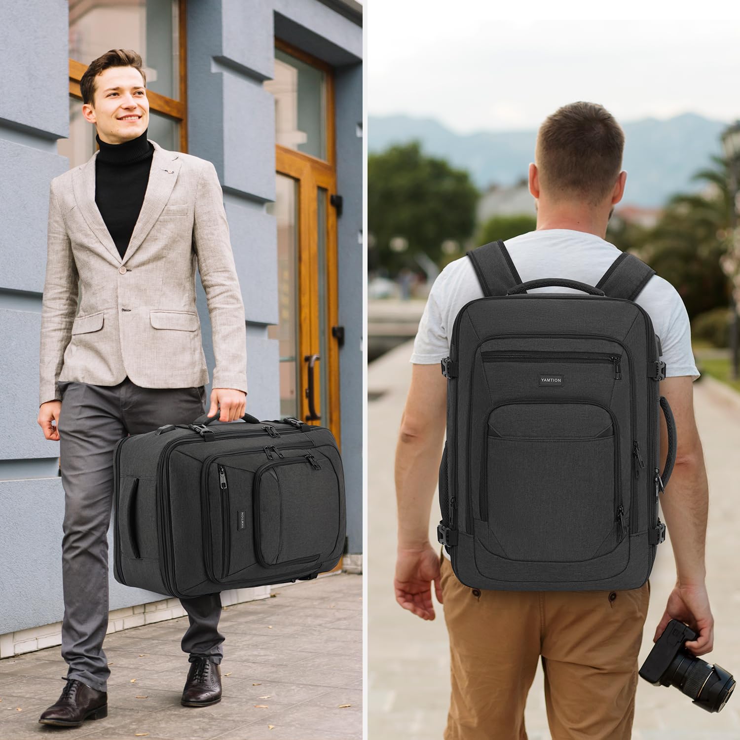 YAMTION 42L Expandable Carry-On Backpack - Extra Large Travel Backpack for Airplane, College, Business & University | USB Charging Port | Weekender Bookbag for Adults | Perfect for Commuting, Weekend Trips & Business Travel