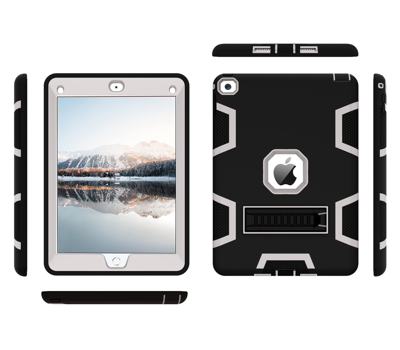 Shockproof iPad Air 2 Case (2nd Gen) - Heavy Duty 3-in-1 Protective Cover with Kickstand for A1566/A1567 (2014 Model) | Perfect for Kids, Women & Men | Ideal for School, Work & Travel (Black/Grey)