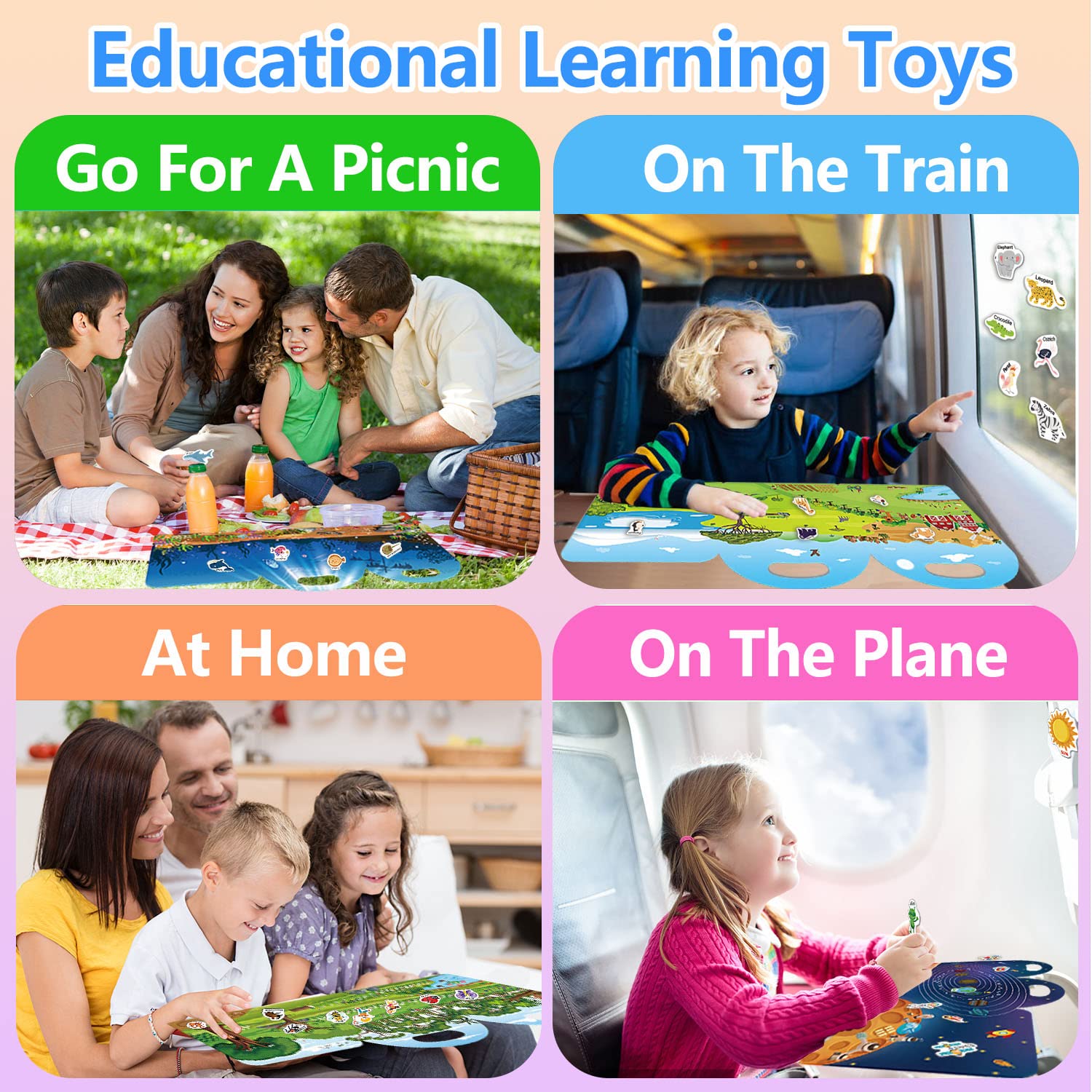 6 Sets Reusable Sticker Books for Toddlers 1-3 Years Old | 246 Pcs Kids Stickers | Airplane Travel Essentials & Learning Toys for Boys & Girls | Perfect for Road Trips, Flights & Quiet Playtime