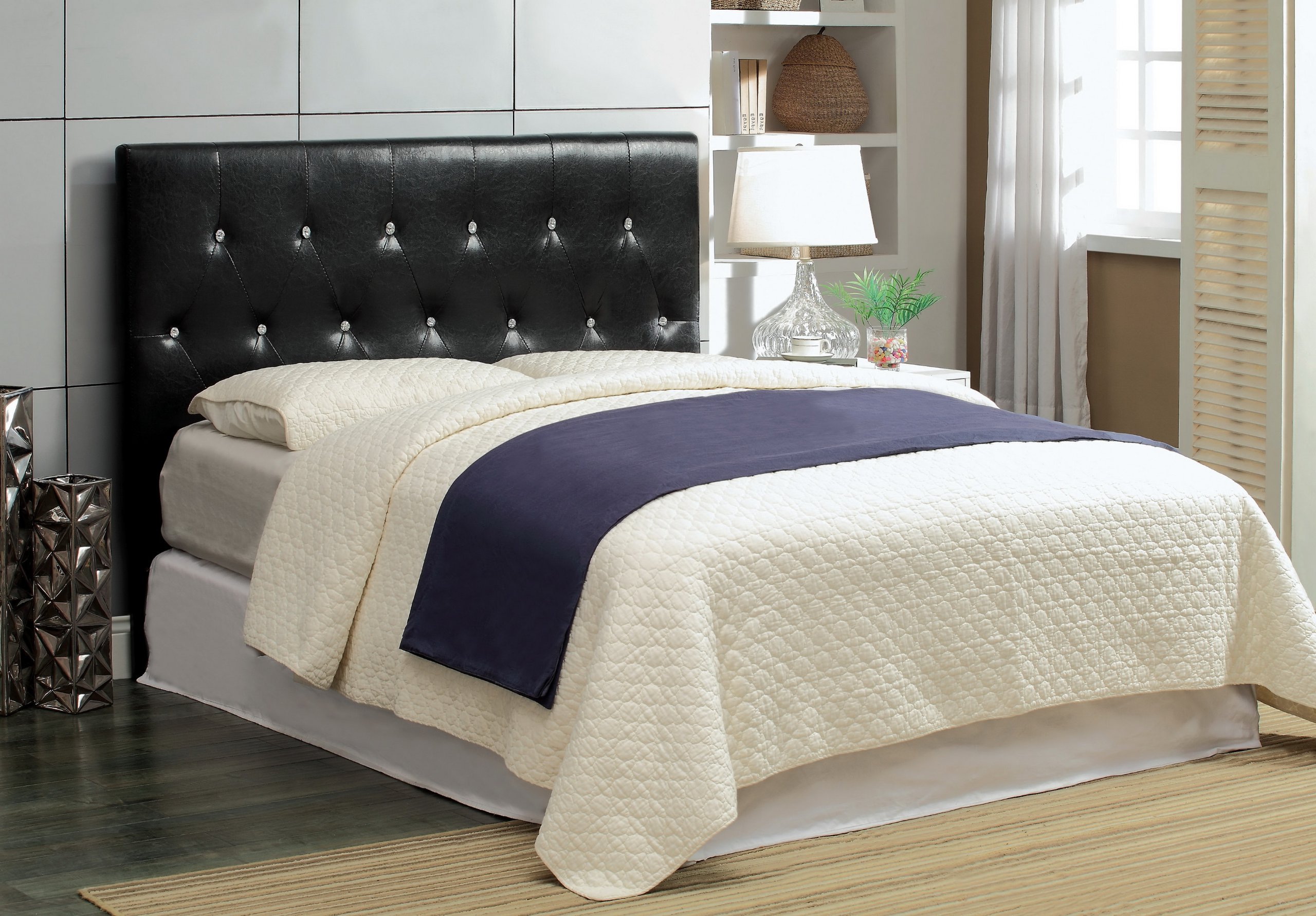 Furniture of America Quinn Padded Leatherette Conversion Mounting Headboard - Queen Size, Black Upholstered Bed Frame Headboard for Bedroom Decor & Comfort