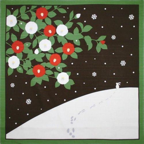 Maeda Senko Cotton Furoshiki Bento Wrapping Cloth - Japanese Lunch Box Wrap with Winter Camellia Design - Perfect for Picnics, Gift Wrapping & Eco-Friendly Food Storage