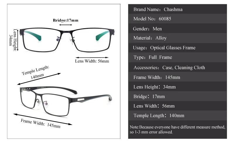 Men's Semi Full Rim Square TR90 Alloy Eyeglasses Frame 66071/85 - Lightweight & Durable for Work, Reading & Everyday Use