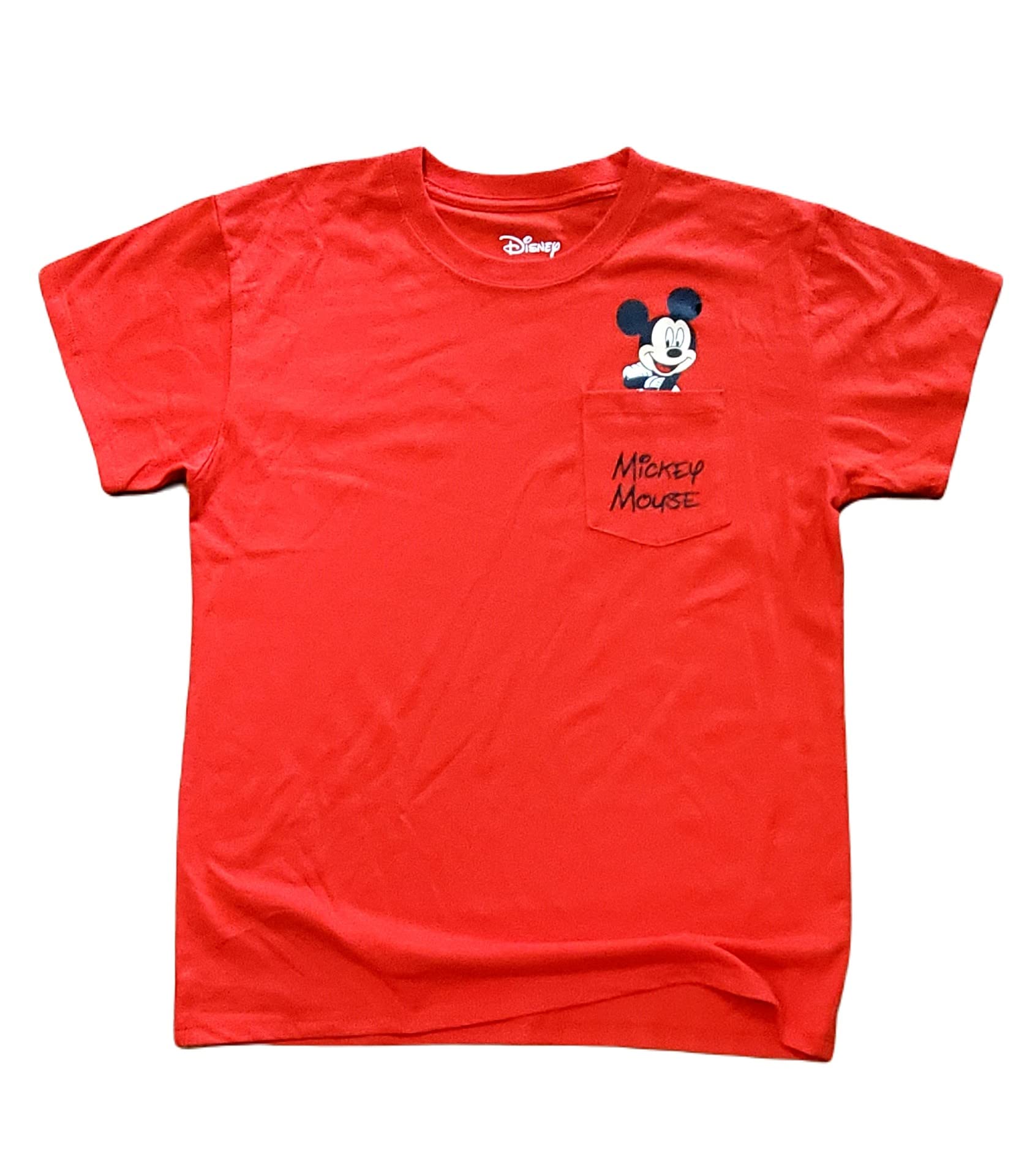 Disney Youth Magic Mickey in Pocket T-Shirt for Kids - Red Cotton Tee with Mickey Mouse Design - Perfect for Casual Wear, School, and Disney Theme Parties
