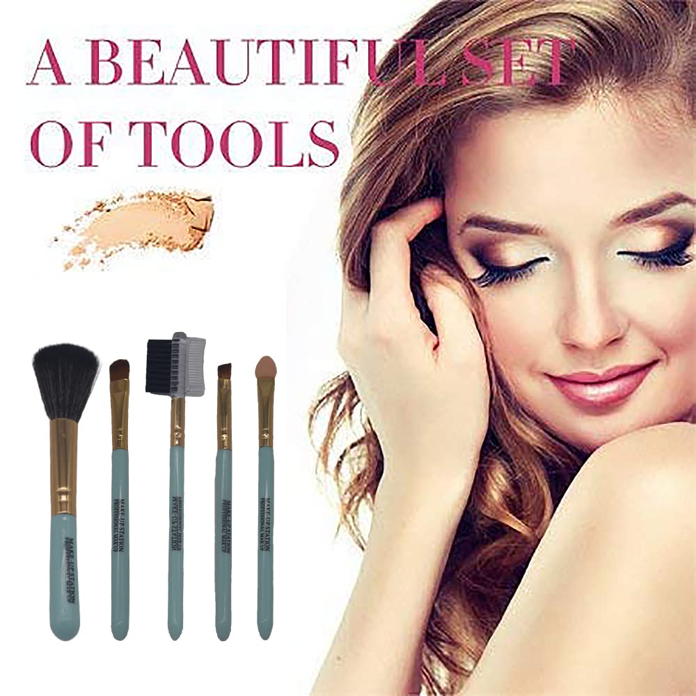 MOMISY 5-Piece Synthetic Makeup Brush Set - Foundation, Powder, Eyeshadow, Lip & Detail Brushes for Flawless Face Makeup | Perfect for Daily Use, Travel & Professional Makeup Artists (Green)