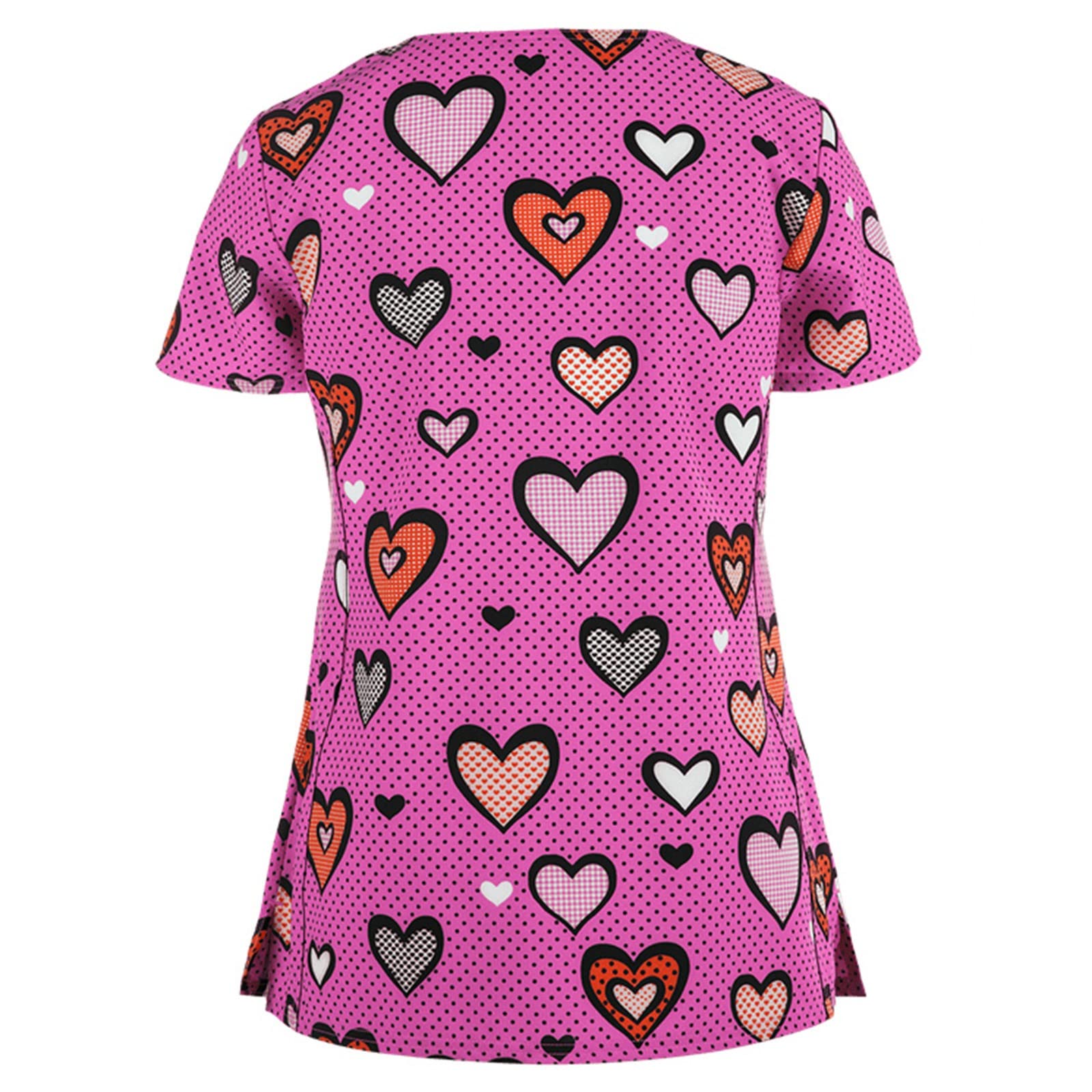 HUANKD Women's Short Sleeve V-Neck Cartoon Print Scrub Tops - Nursing Uniform T-Shirts for Medical Professionals (S-5XL) | Comfortable Workwear for Hospitals, Clinics & Healthcare Settings