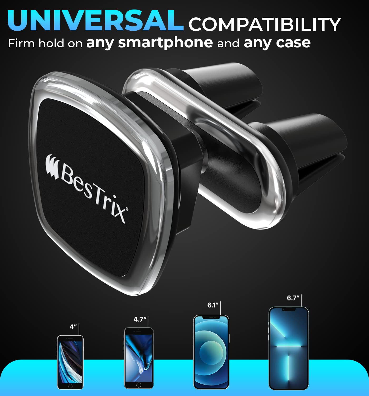 Bestrix Magnetic Phone Car Mount - Strong Magnetic Car Phone Holder for iPhone 14/13/12/11 Pro/Pro Max/XS/XR/X, Galaxy S22/S21/S20/S10/Note & More | Air Vent Mount | Secure Hands-Free Driving | Perfect for Commuting, Road Trips & GPS Navigation