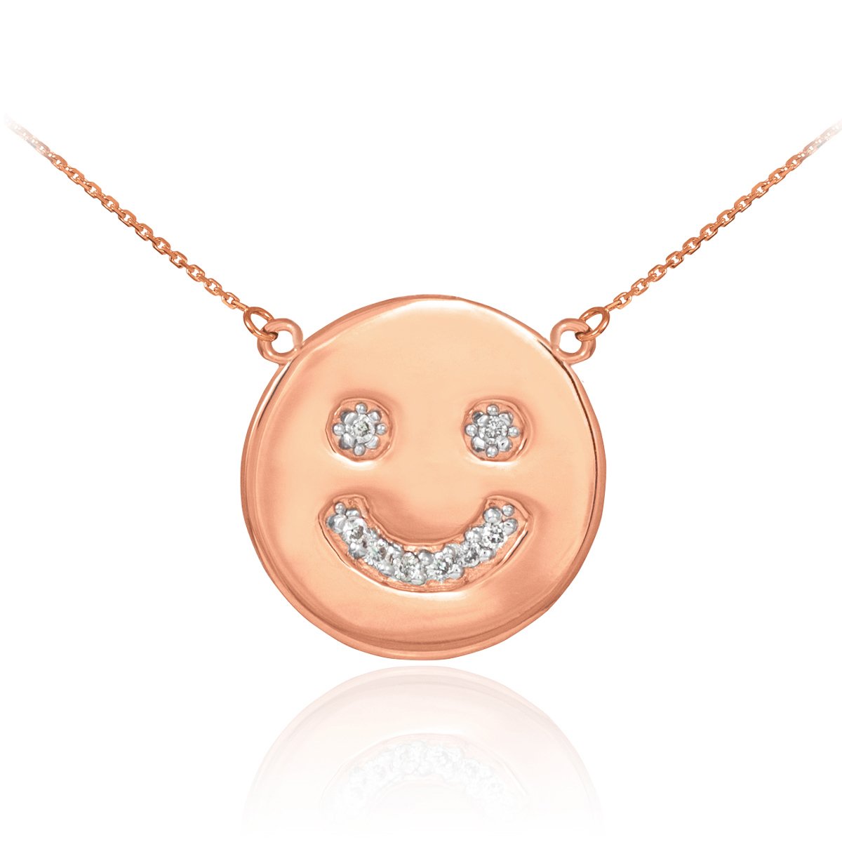 14K Rose Gold Smiley Face Diamond Necklace for Women - Dainty Pendant Necklace Jewelry Gift for Her - Perfect for Birthday, Anniversary & Valentine's Day