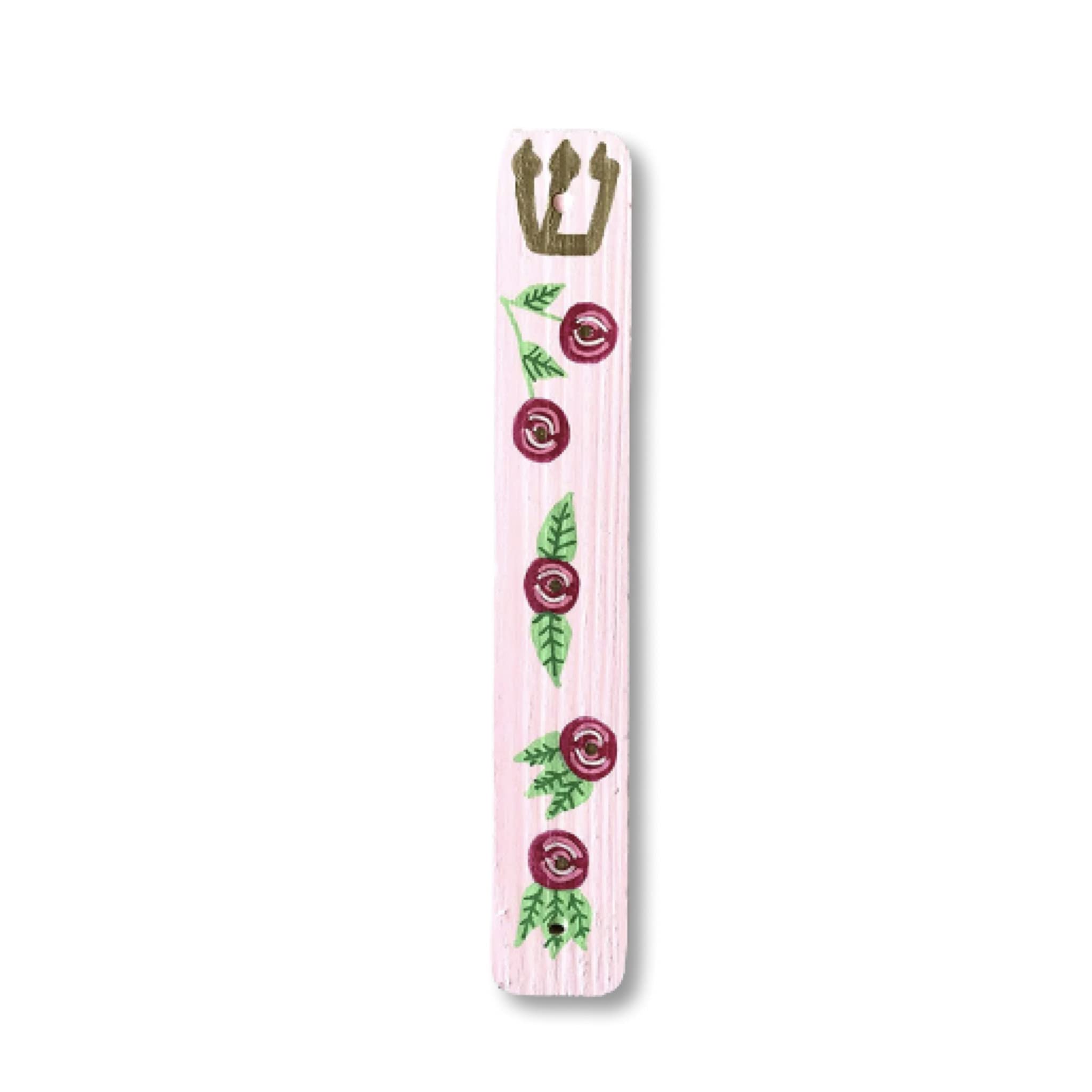 Jewish Baby Girl Naming Gift - Pink Roses Design Mezuzah with Kosher Scroll | Unique Judaica Present for Birthdays, Baby Showers & Jewish Celebrations