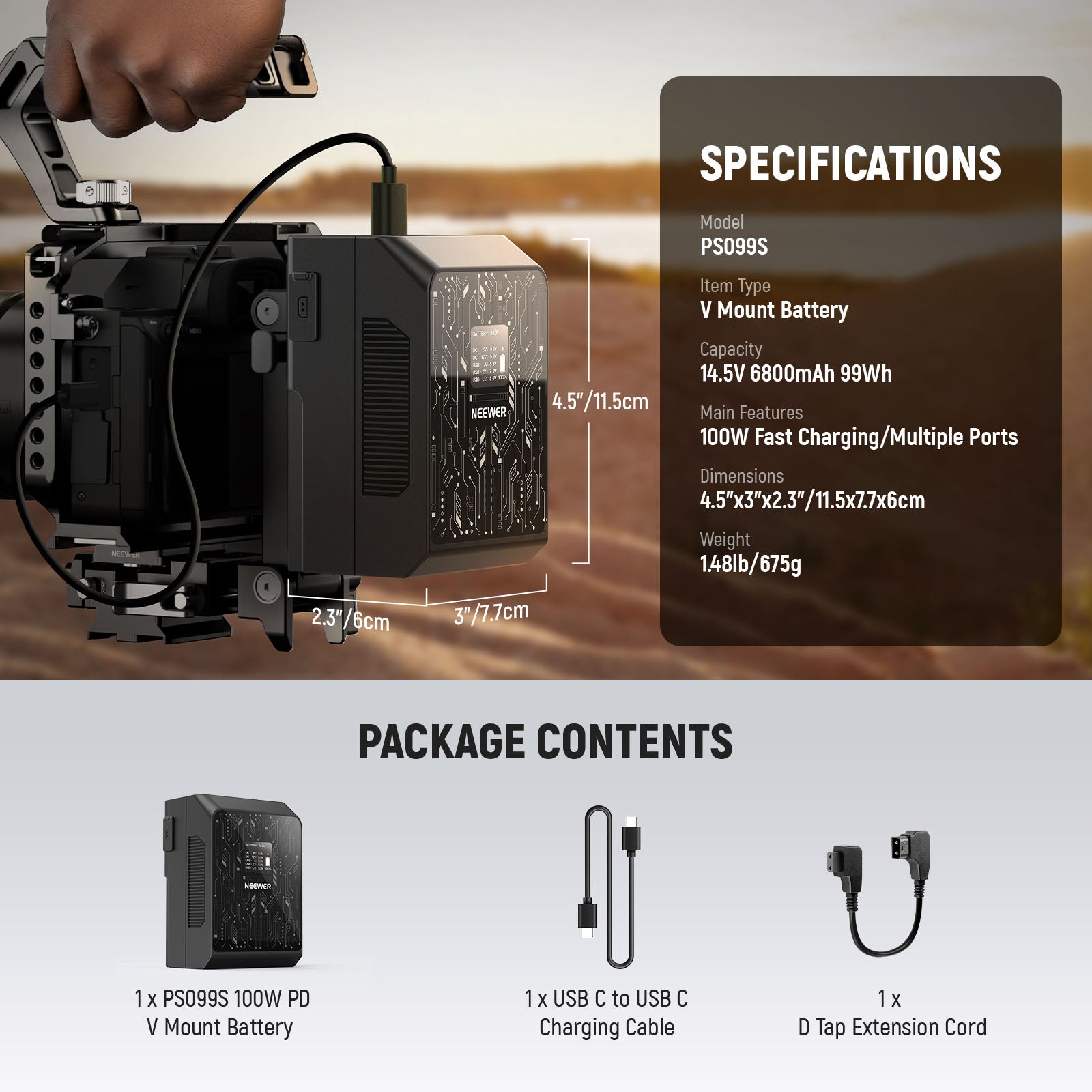 NEEWER V Mount Battery PS099S 6800mAh 99Wh with APP Control - Professional Power Solution for DSLR Cameras, Camcorders & LED Lights - Perfect for Film Making, Photography & Live Streaming
