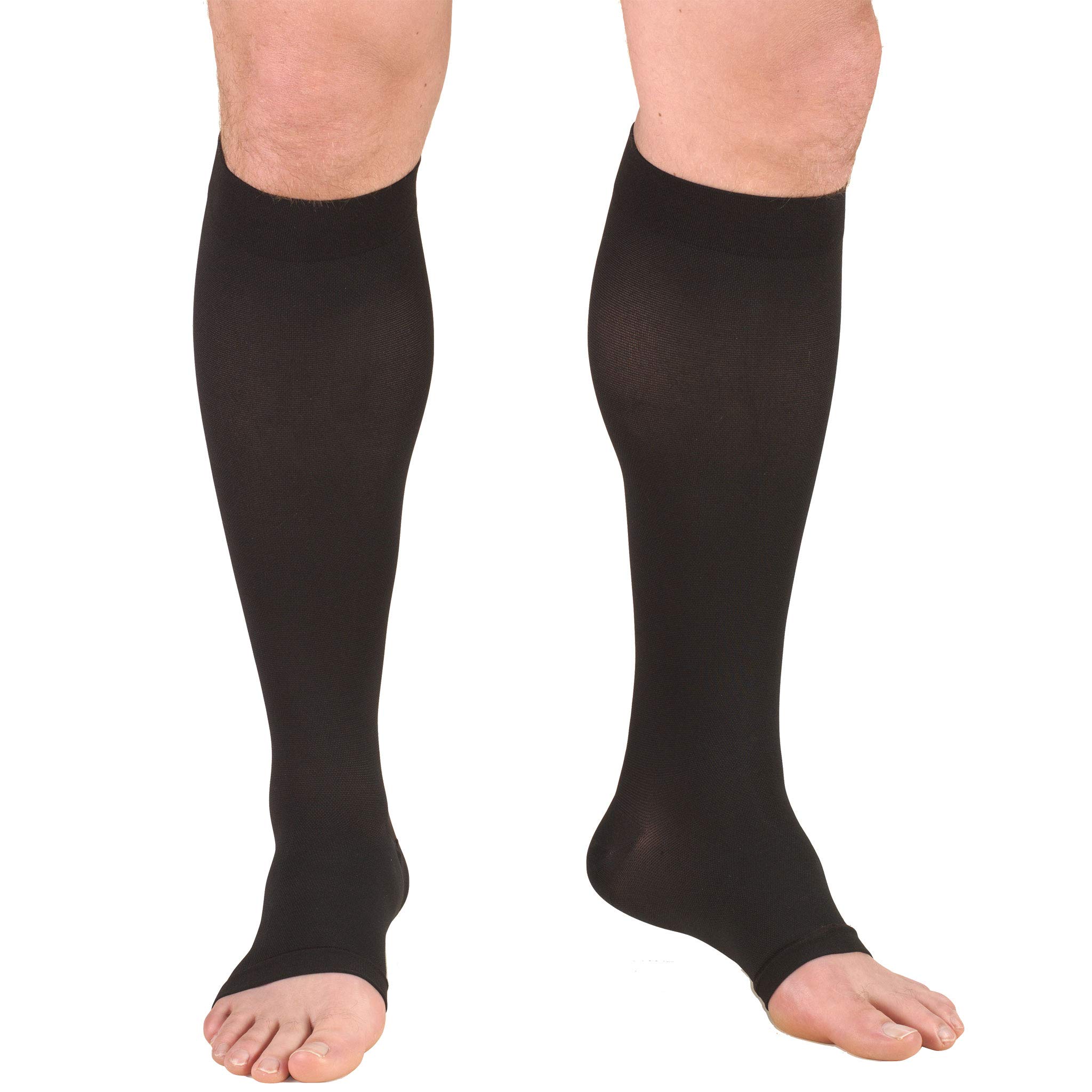 Truform 20-30 mmHg Medical Compression Socks - Aloe Infused Microfiber Knee High Open Toe Stockings for Women & Men (Black, Small) - Ideal for Circulation Support, Varicose Veins & Travel Comfort