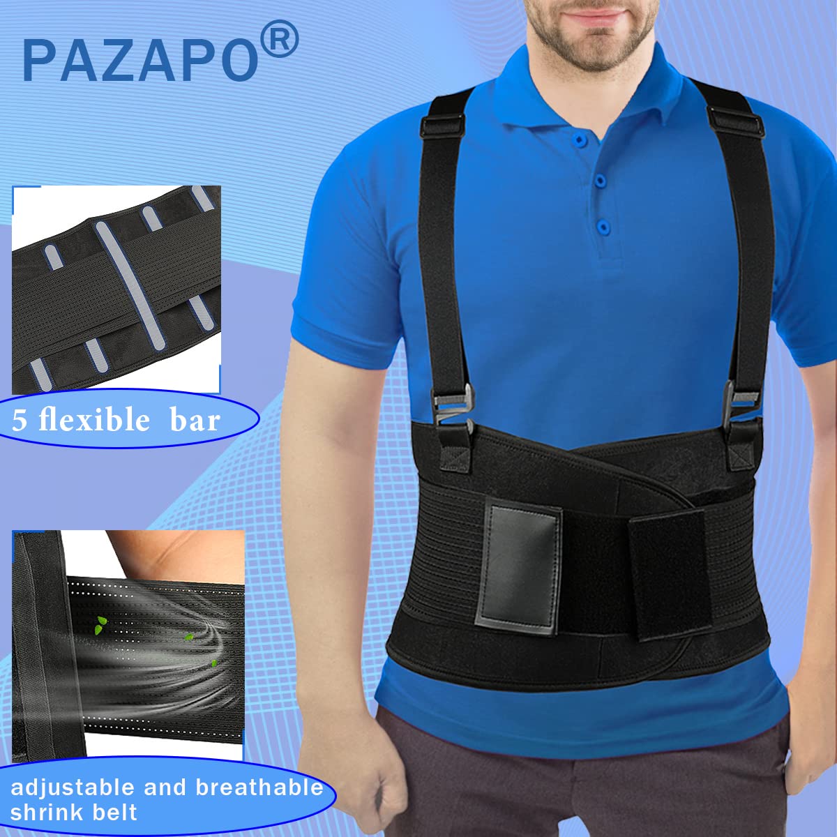 **Adjustable Back Brace for Men & Women - Lower Lumbar Support Belt for Heavy Lifting, Workout & Back Pain Relief - Removable Suspenders, Fits 45-53 Inches (3XL/4XL) - Ideal for Gym, Construction & Daily Wear**