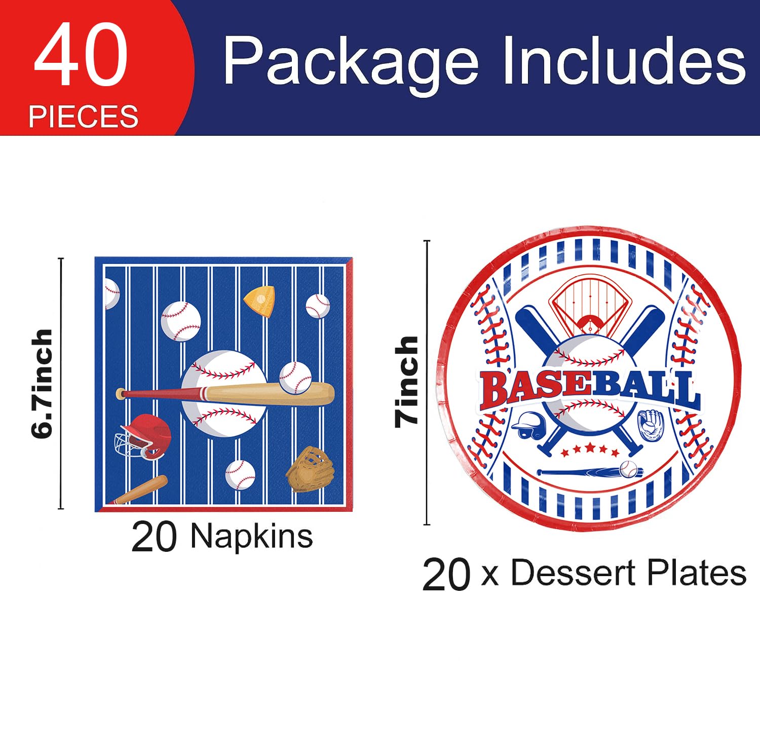 40-Pack Baseball Party Decorations Set - Includes 20 Plates & 20 Napkins for Baseball Themed Birthday Parties, Sports Events, and Team Celebrations - Perfect for Game Day Decor, Little League Parties, and Baseball Fan Gifts