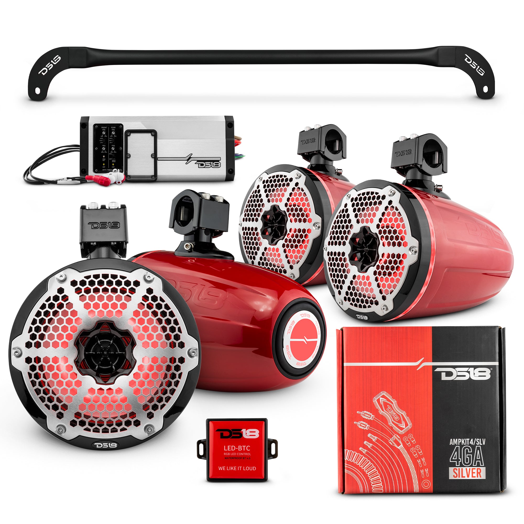 JL TUBESOFT 4x8 Marine Tower Speakers with RGB LED Lights - 4 Channel Marine Amplifier & AMPKIT for JLU Soft Top - Perfect for Boats, Jeeps & Outdoor Adventures