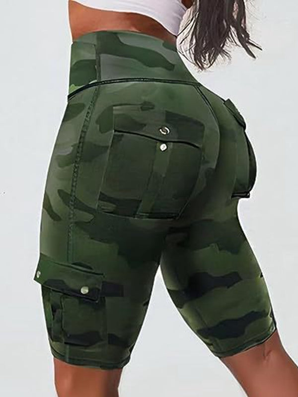 ZASUWA Women's Camouflage High Waist Yoga Shorts - Tummy Control Workout Shorts for Running, Gym & Lounge Wear