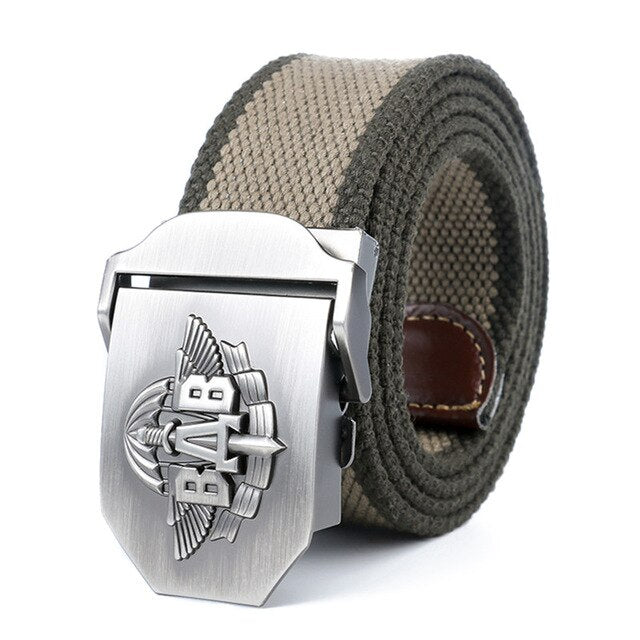 BAB Army Tactical Belt - Patriotic Soldiers Canvas Jeans Belt for Outdoor, Hiking & Military Use - Durable Nylon Webbing Belt for Men