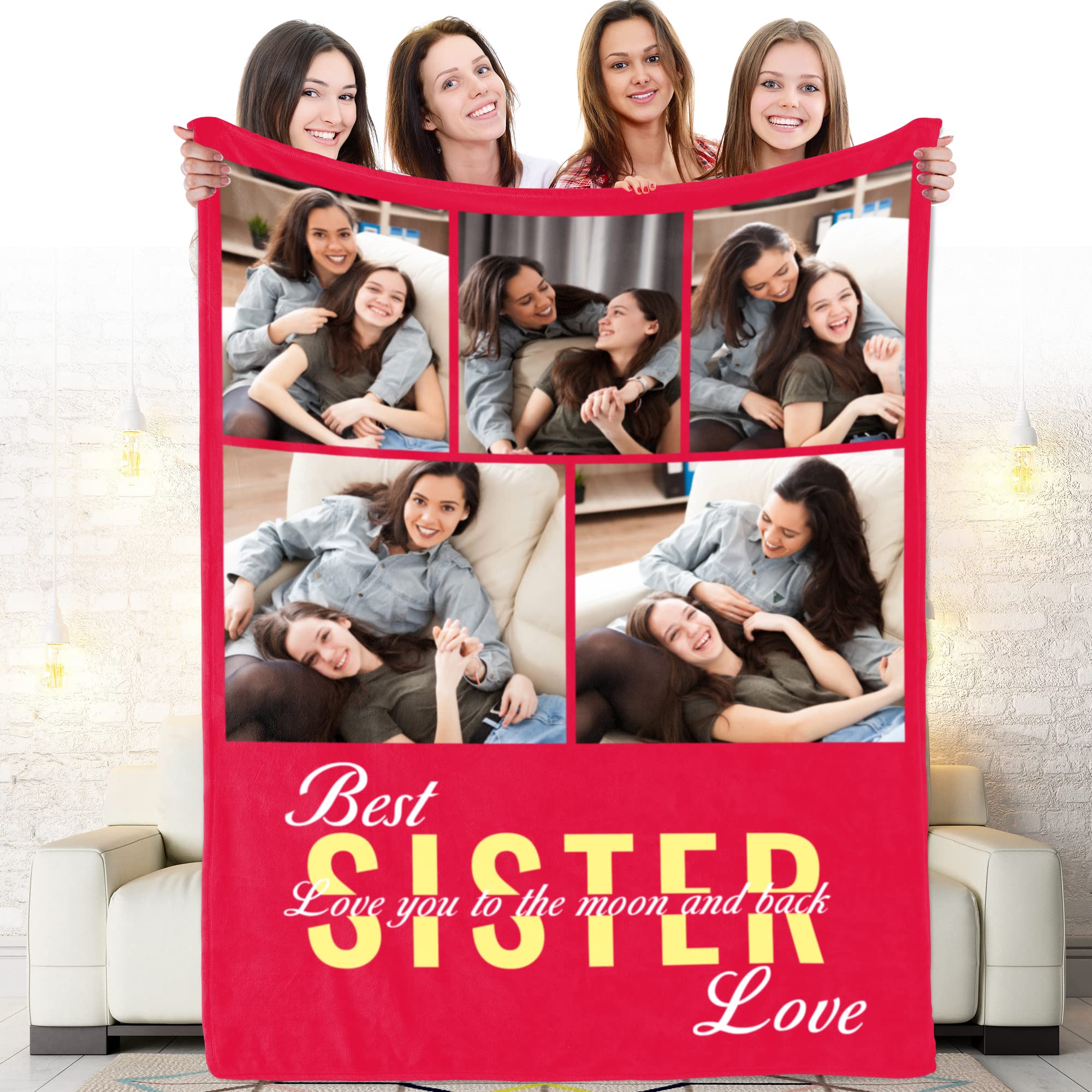 Custom Photo Blanket for Sister - Personalized Picture Blanket Gift for Best Friends, Girl Photo Blanket, Soft & Cozy Throw Blanket 30x40 inches - Perfect for Birthdays, Anniversaries & Friendship Gifts