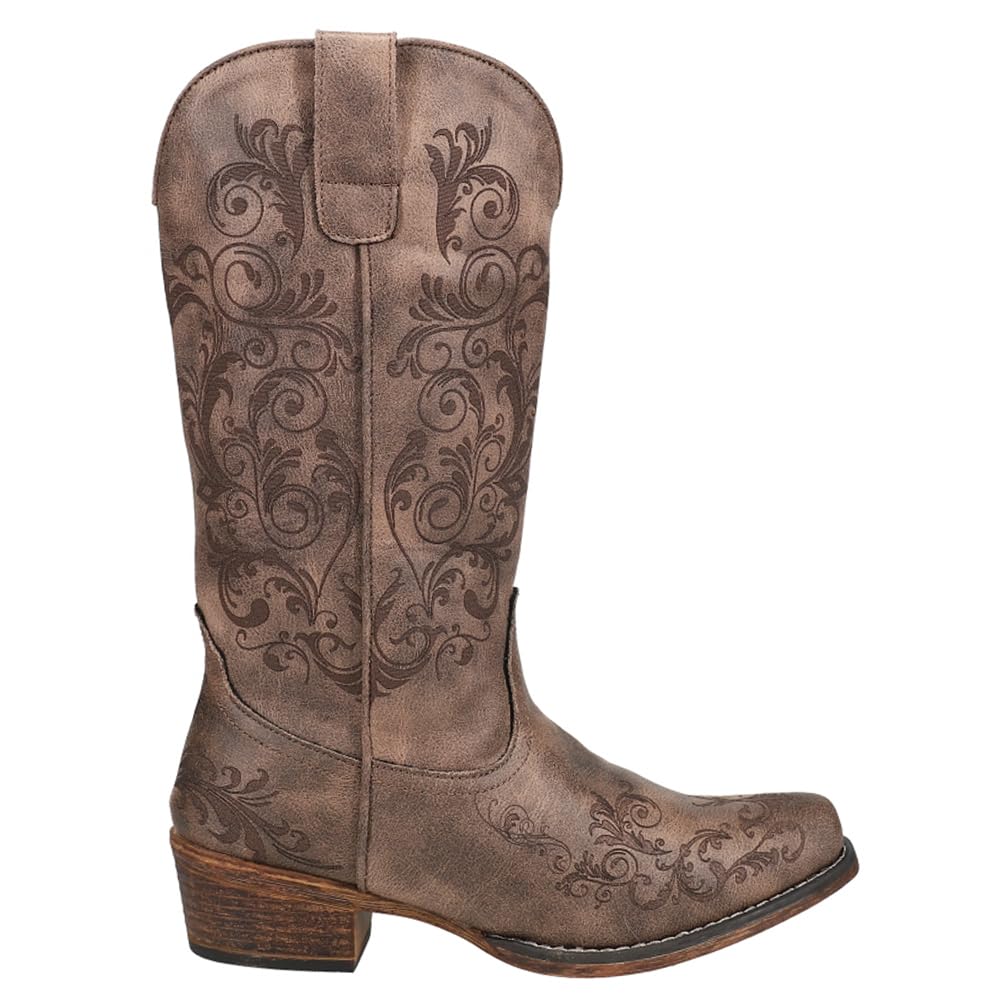 ROPER Women's Tall Embroidery Snip Toe Casual Boots - Mid Calf Low Heel 1-2