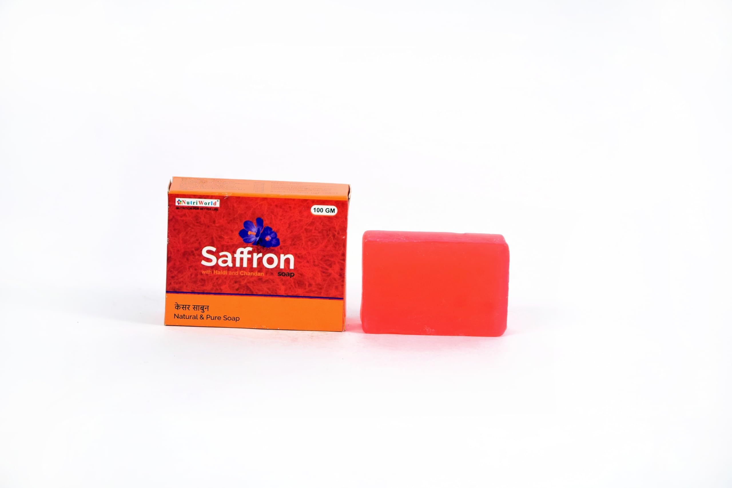 NutriWorld Saffron Soap 100g - Natural Skin Brightening & Glowing Face Wash - Perfect for Acne Treatment & Daily Skincare Routine