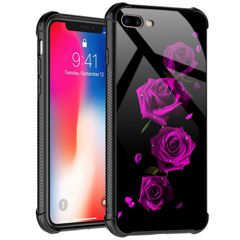 Elegant Rose Pattern Shockproof iPhone 8 Plus Case for Women - Anti-Scratch Protective Cover for Apple iPhone 7 Plus/8 Plus - Perfect for Daily Use, Work & Travel