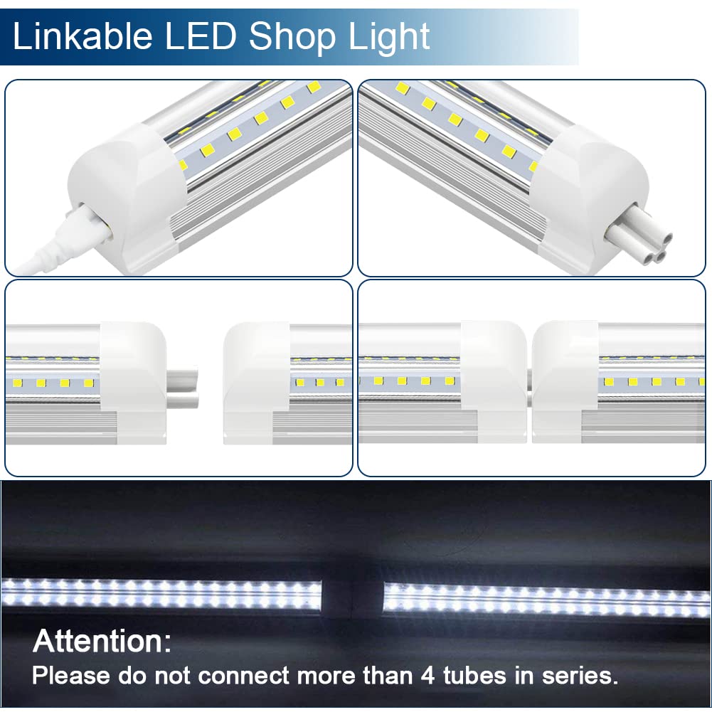JESLED 8FT LED Shop Light, 72W 6500K Cool White 9000LM High Output V-Shape T8 Linkable Tube Lights - 6 Pack for Garage, Warehouse, Workshop - Plug & Play with Clear Cover - Ideal for Industrial, Commercial & Home Workspaces