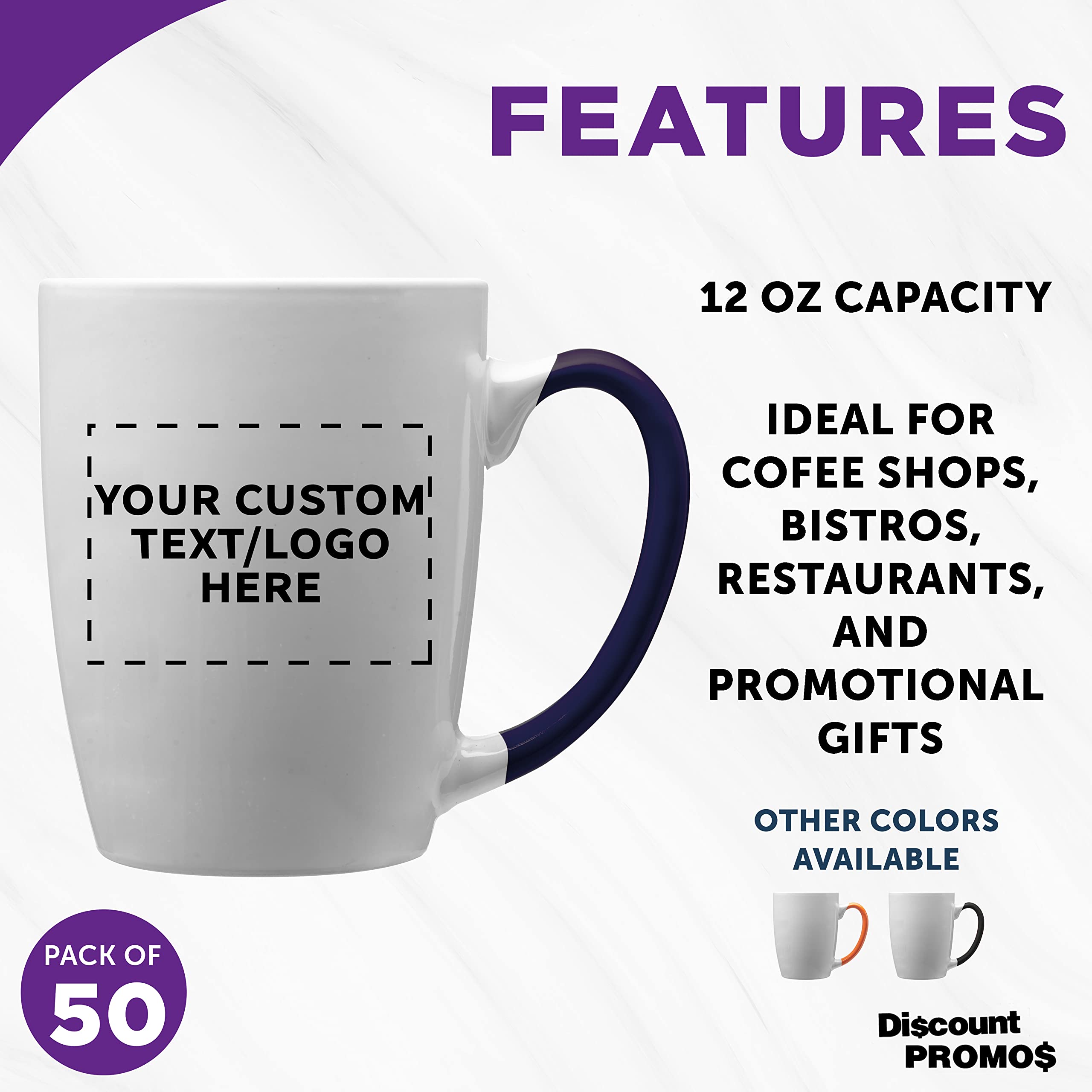 Custom Java Two-Tone Coffee Mugs 12 oz Bulk Set of 50 - Personalized Coffee Cups for Office, Restaurant & Events - Great for Coffee, Tea, Hot Chocolate & Beverages - Cobalt Blue Ceramic Mugs