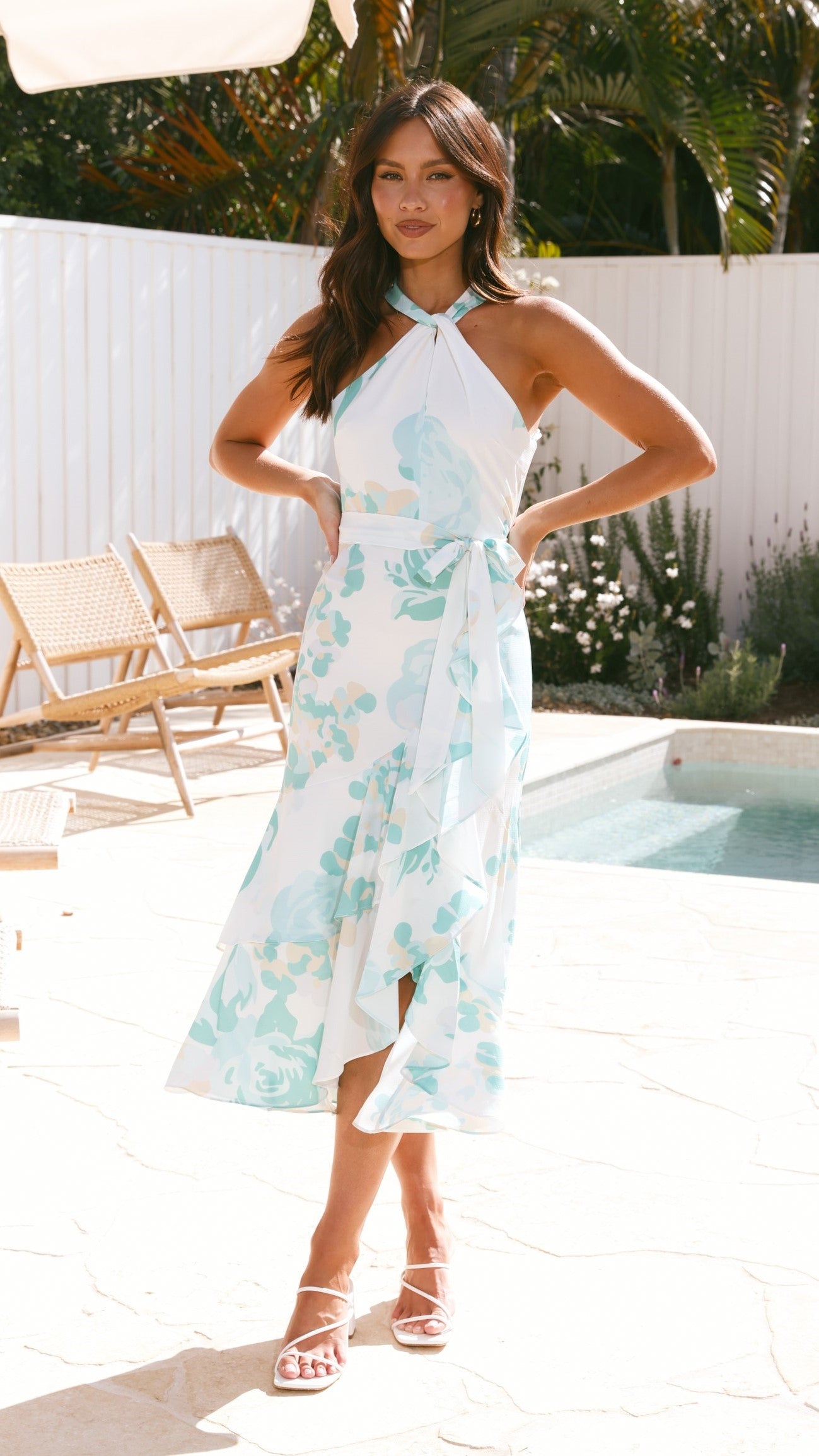 Alma Midi Dress for Women - Flowy Summer Dress in Mint & White | Perfect for Beach, Brunch & Casual Outings