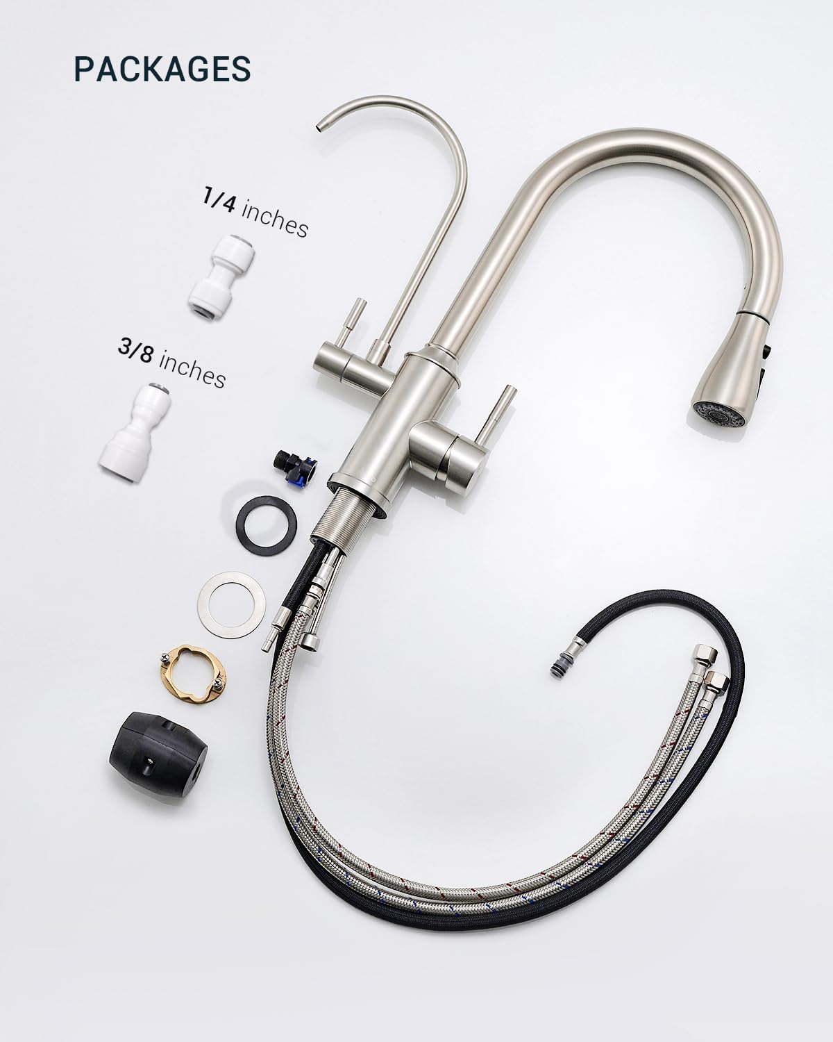 APPASO 3-in-1 Pull Out Kitchen Faucet with Sprayer & Water Filter - High Arch 2 Handle Brushed Nickel Sink Faucet for Modern Home Kitchen (Perfect for Cooking, Washing Dishes & Filling Large Pots)