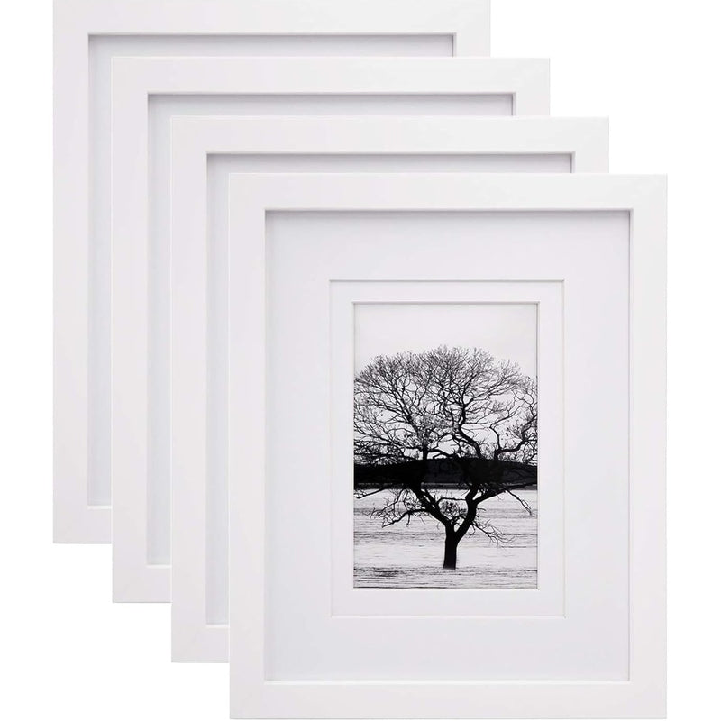 Premium Solid Wood Picture Frame Set of 4 - Choose with or without Mat - Perfect for Home Decor, Office Display & Gift Giving