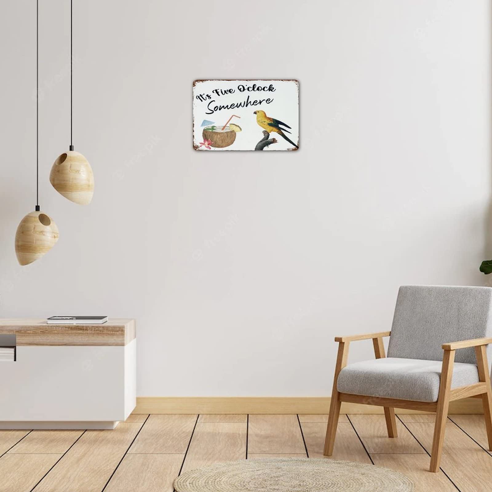 5 O'Clock Somewhere Metal Wall Plaque - Rustic Farmhouse Decor for Men, Office & Garage - 8x12 Inch Parrot & Flowers Design - Perfect for Dorm Room, Man Cave & Bar Signs