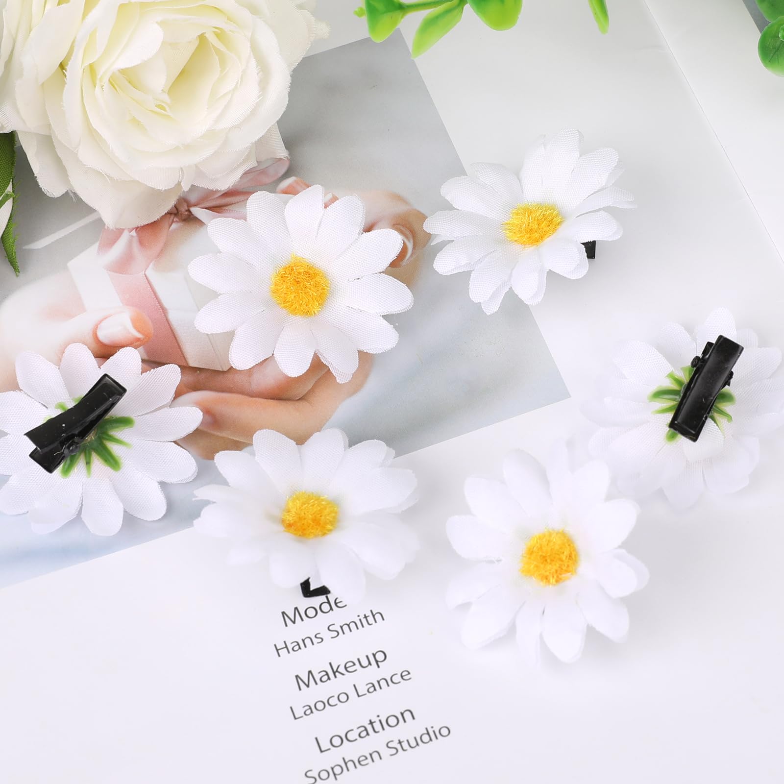 Mozeat 6pcs Daisy Hair Clips for Women - White Flower Hair Barrettes, Bridal Wedding Hair Accessories | Perfect for Bridal Parties, Prom, Summer Outfits & Everyday Wear