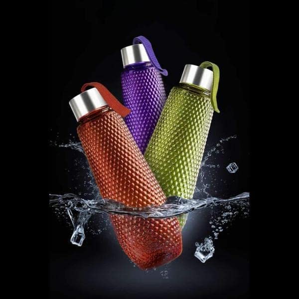 ASVMART 3-Pack Plastic Water Bottles with Steel Finish Cap | 1000ml PET Bottles | Honeycomb Design for Better Grip | BPA-Free Reusable Drinkware for Home, Office, Gym & Outdoor Activities | Blue