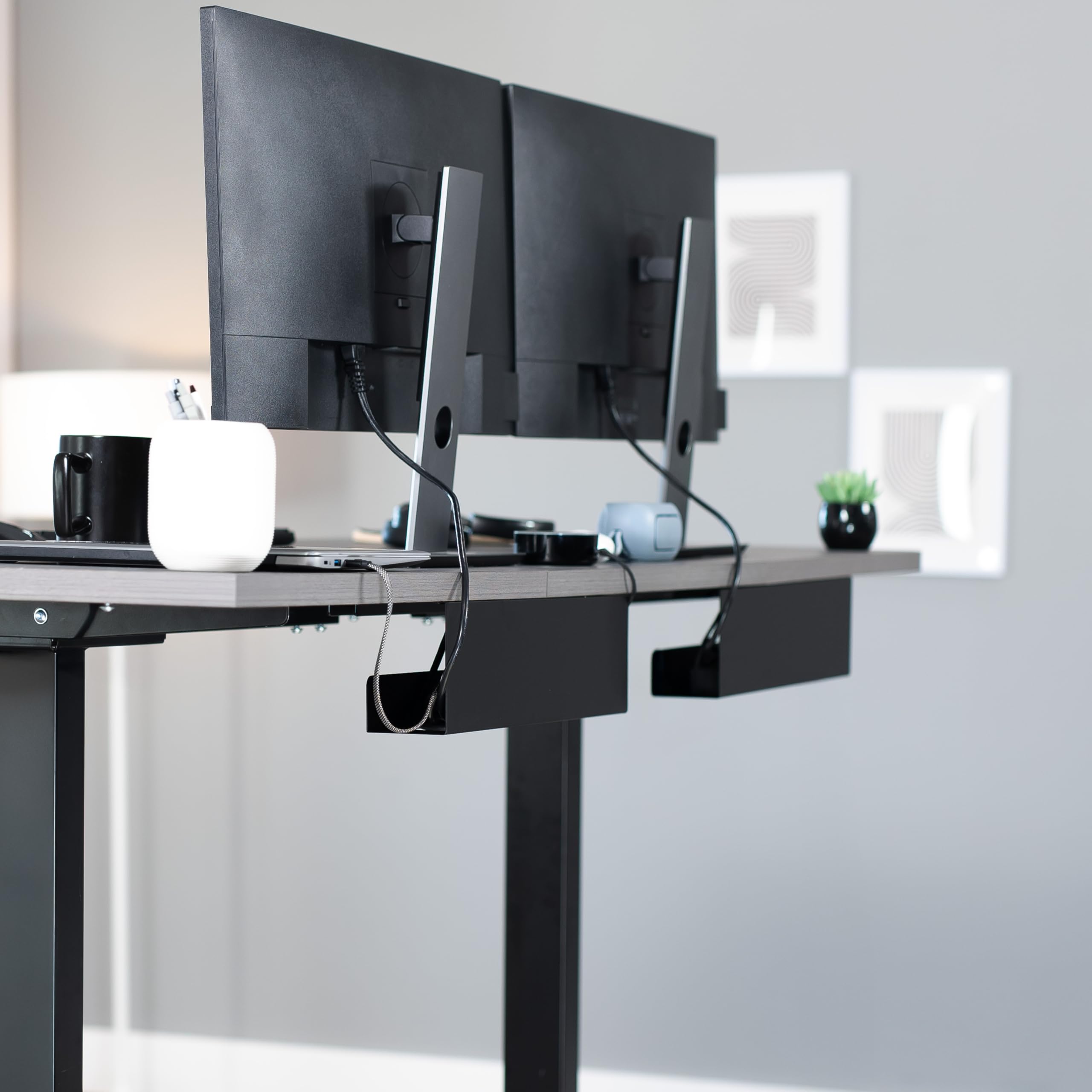 VIVO Under Desk 17 inch Cable Management Tray with Power Strip Holder - 2 Pack Black Cord Organizer for Office & Home Workspace, Wire Tamer for Computer, TV, Gaming Setup (DESK-AC06-2C)