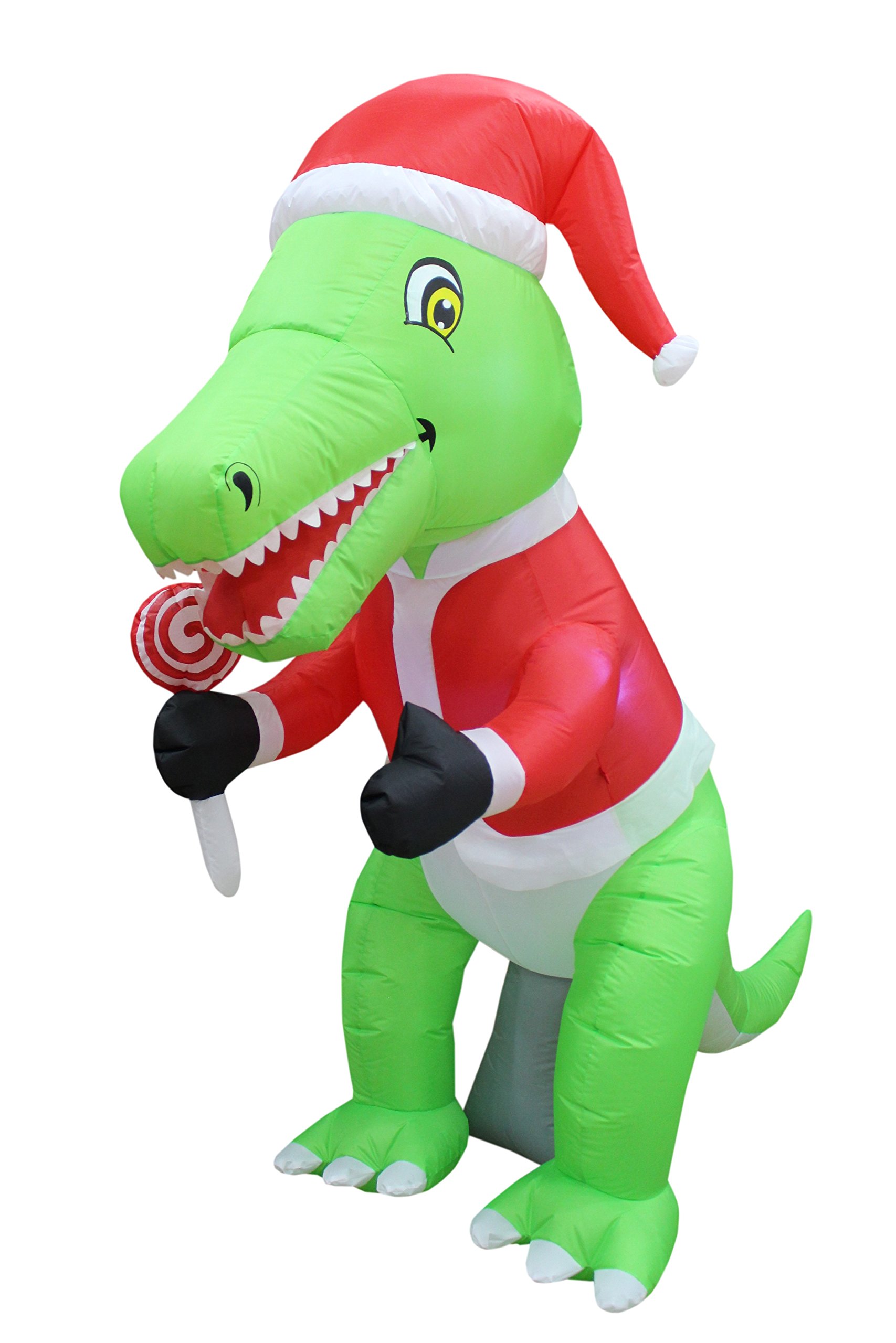 6ft Christmas Inflatable Dinosaur with Hat & 12ft Santa Sleigh with Reindeer - Giant Outdoor Holiday Decorations for Yard, Party, Xmas Decoration (2-Piece Set)