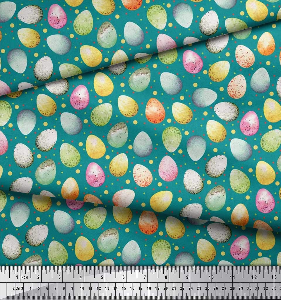 **Soimoi Poly Georgette Green Fabric by The Yard - 42 Inch Wide - Easter Egg Pattern Printed Textile for DIY Crafts, Dressmaking & Home Decor**    **Usage Scenarios:** Perfect for Easter decorations, DIY crafts, sewing dresses, skirts, scarves, home decor projects, and festive party backdrops.