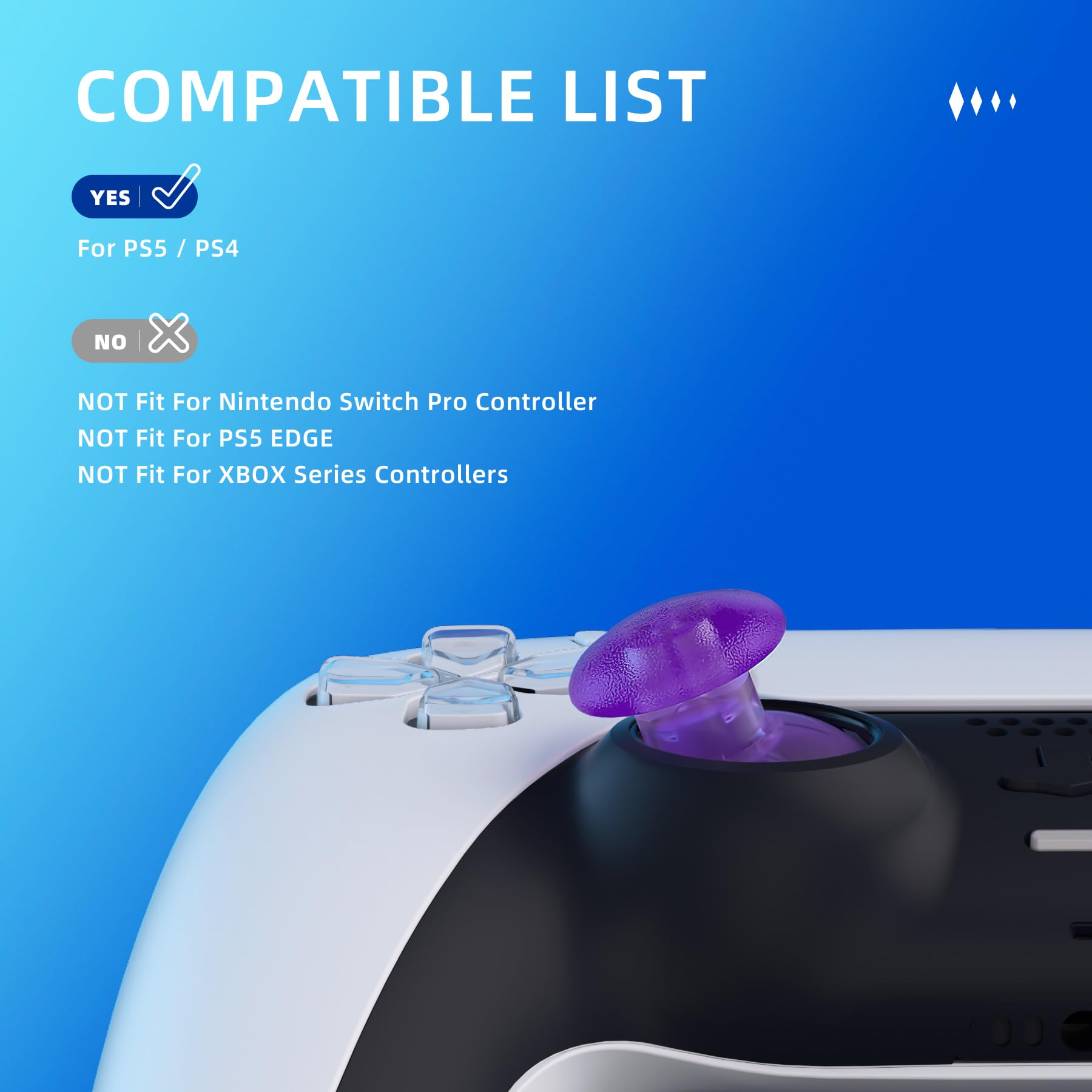 eXtremeRate Interchangeable Analog Thumbsticks for PS5 Controller - Purple Transparent Replacement Joysticks for PS4 Pro/Slim - Gaming Accessories for Enhanced Control & Comfort