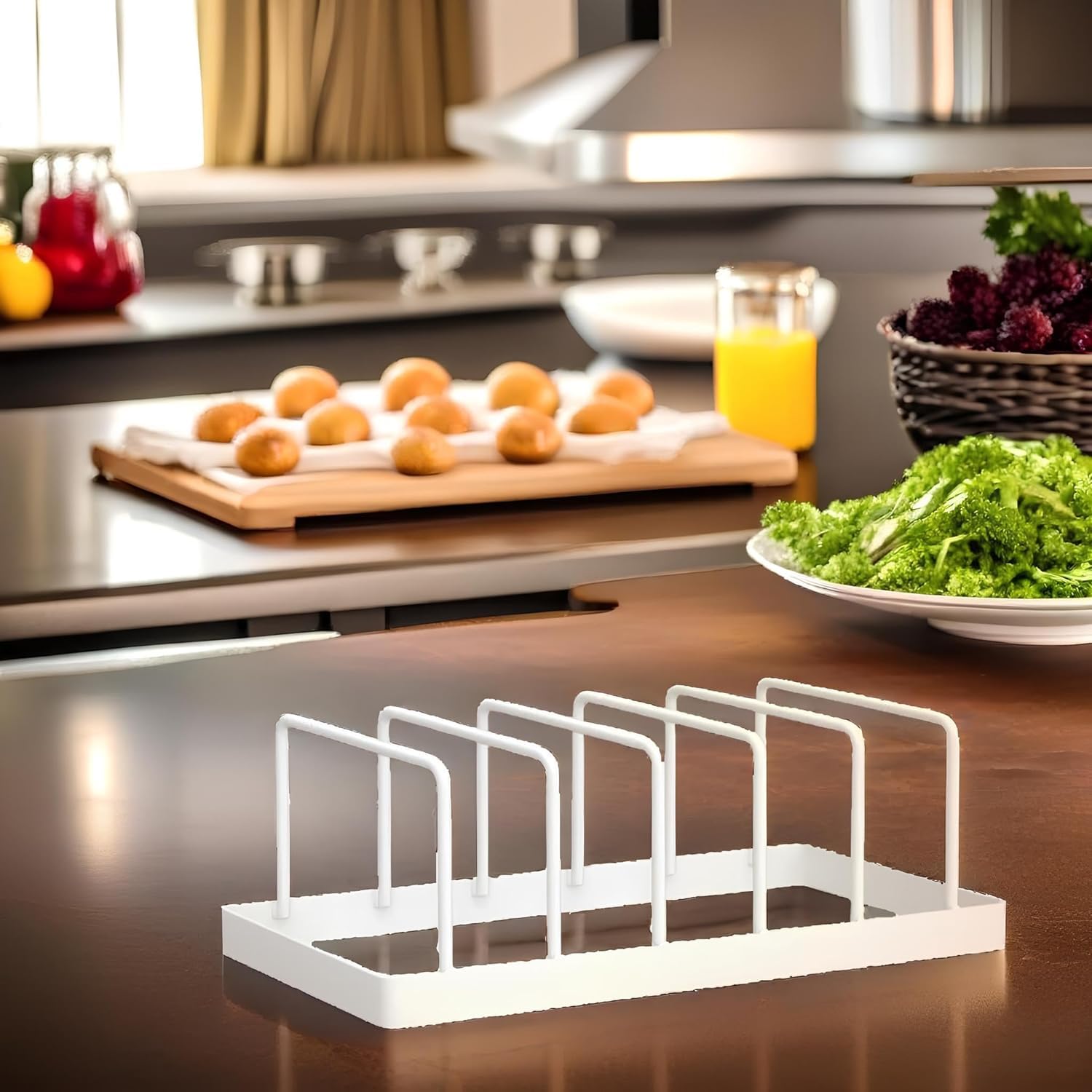 VALKYRIE ART White Metal Plate Stand - Premium Kitchen Cabinet Organizer for Plates, Thalis & Utensils - Space Saving Dish Rack for Countertop - Perfect for Indian Kitchens, Restaurants & Small Spaces