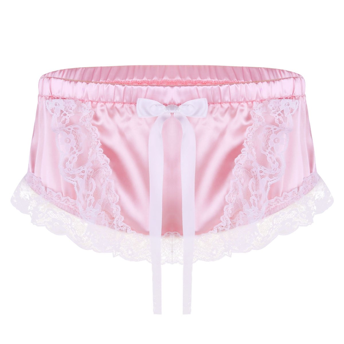 Moily Men's Silky Satin Floral Lace Panties - Elegant Ruffled Lingerie with Bow Detail for Crossdressers & Sissy - Soft Comfortable Bikini Briefs Underwear for Special Occasions & Role Play